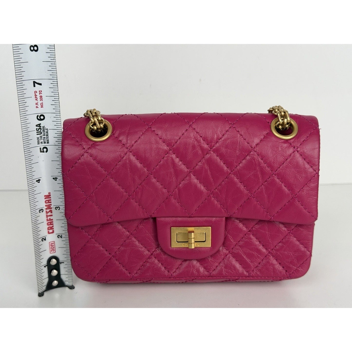 Chanel 2.55 Reissue Mini Flap Bag Quilted Calfskin Leather Pink Microchipped C9