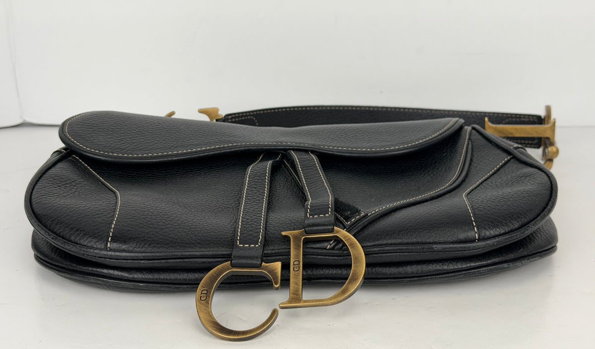 Christian Dior Double Saddle Bag in Black Leather YF1