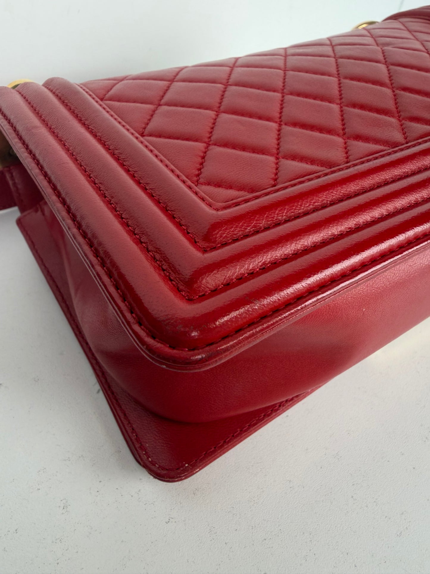 Chanel Boy Bag Medium in Red Lambskin Leather Gold Hardware 2015-2016 YE-8