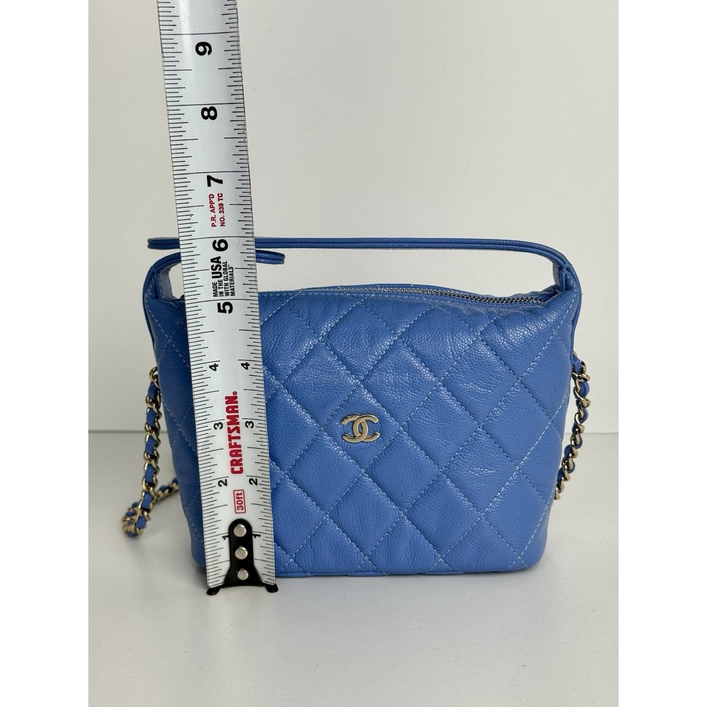 Chanel 25C Quilted Hobo Clutch with Chain Blue Caviar Leather C-8