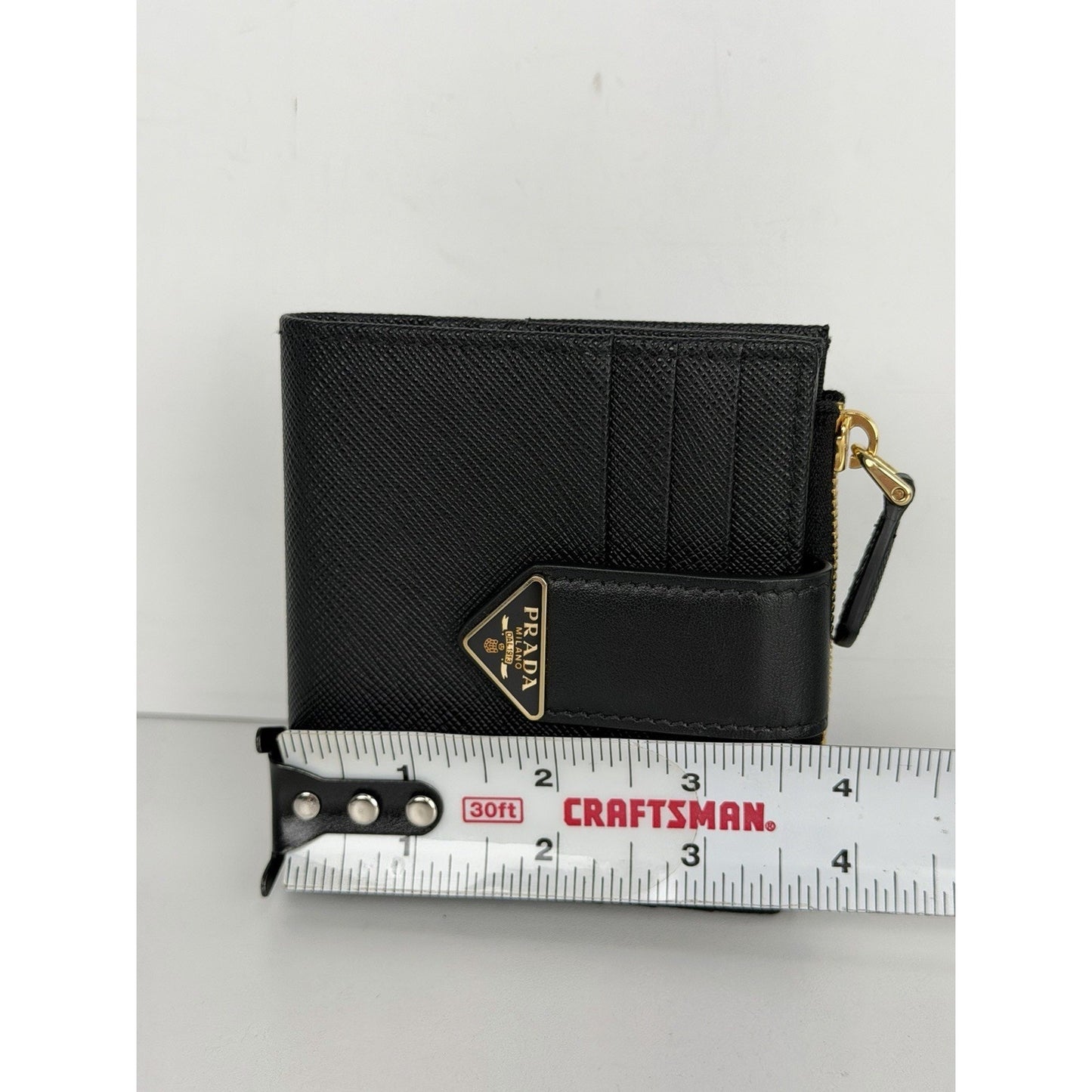 Prada Small Saffiano and Smooth Leather Bifold Wallet in Black