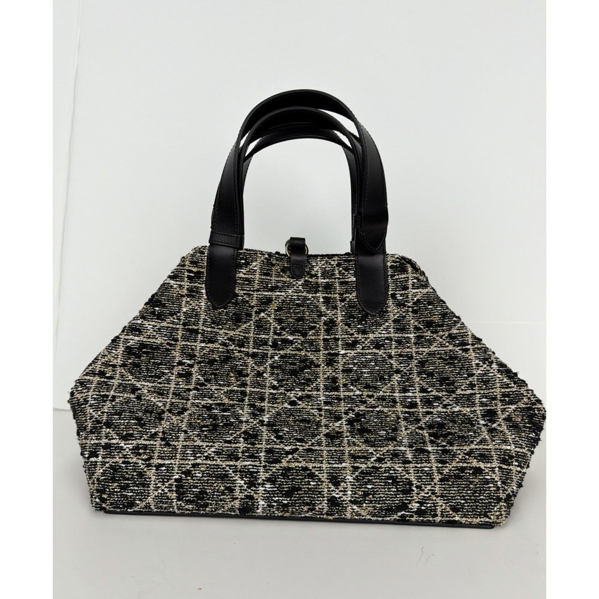 Dior Toujours Top Handle Bag Medium in Black White & Gold Cannage Tweed 2024 F-3