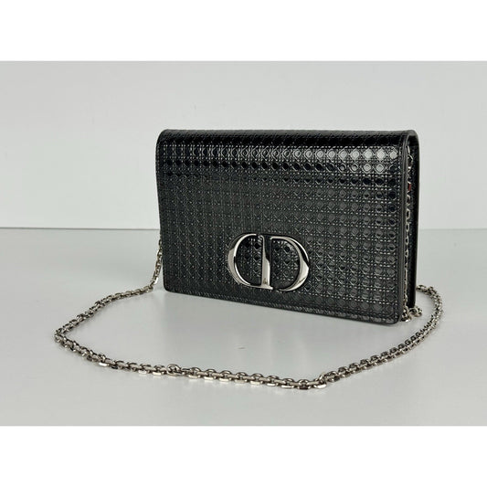 Dior 30 Montaigne 2 in 1 Black Metallic Micro Cannage Leather Pouch B-2