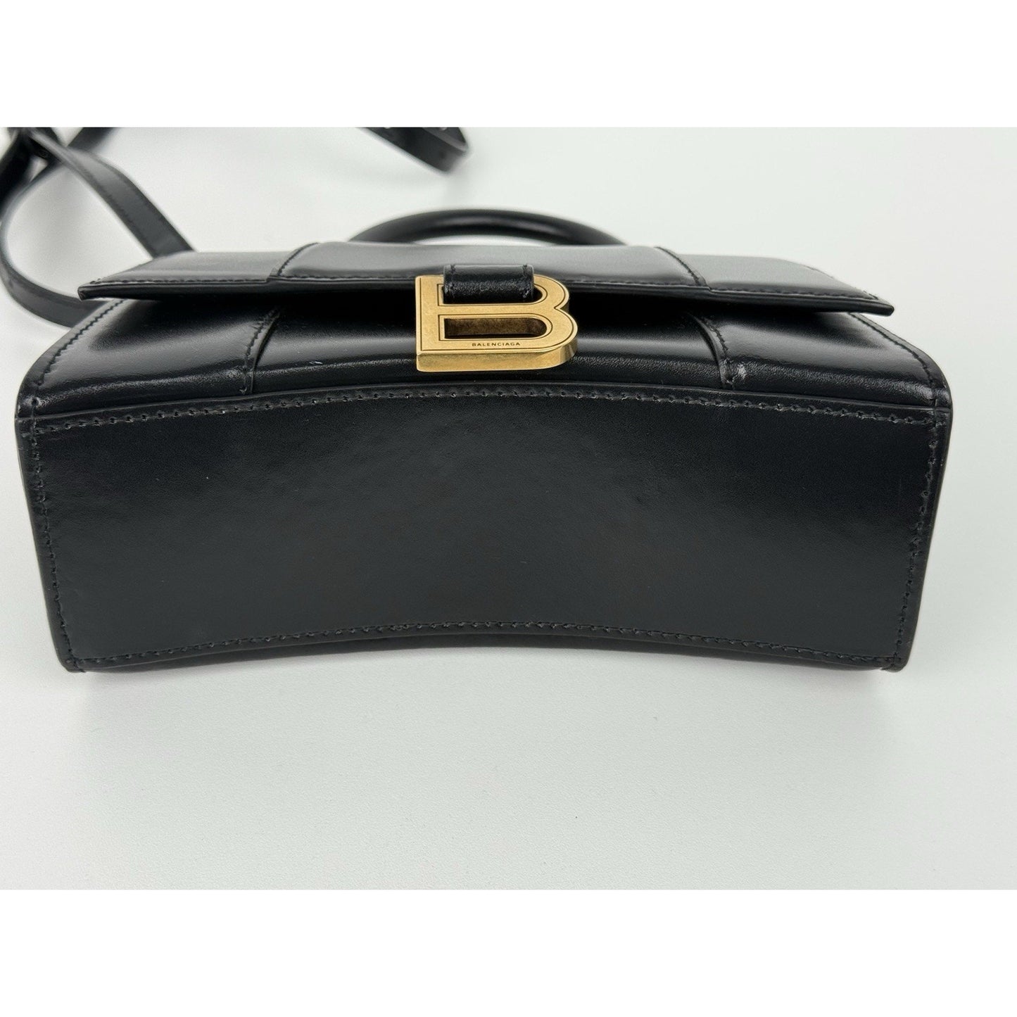 Balenciaga Hourglass XS Top Handle Bag Black Leather with Silver Hardware