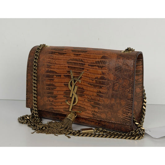 Saint Laurent Kate Small Tassel Wallet on Chain in Lizard Embossed Leather C9