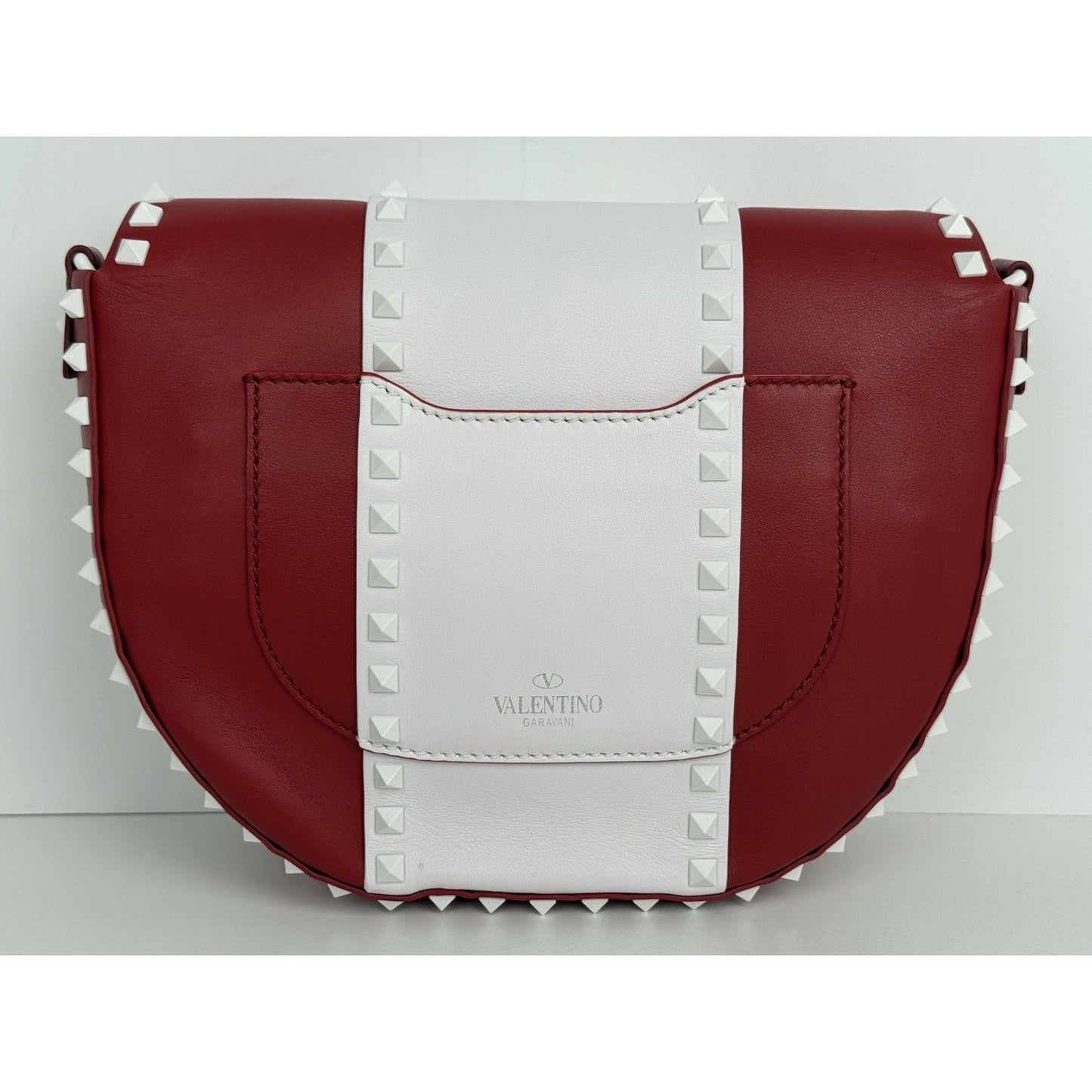 VALENTINO Red White Leather Rockstud Saddle Crossbody Bag