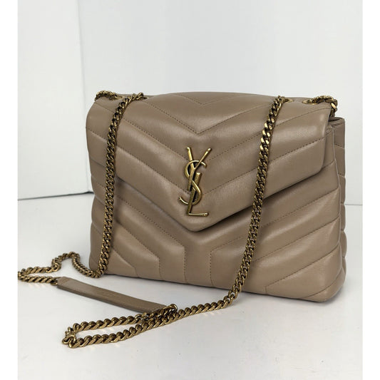 Saint Laurent Loulou Small Shoulder Bag in Beige Calfskin Quilted Leather S20