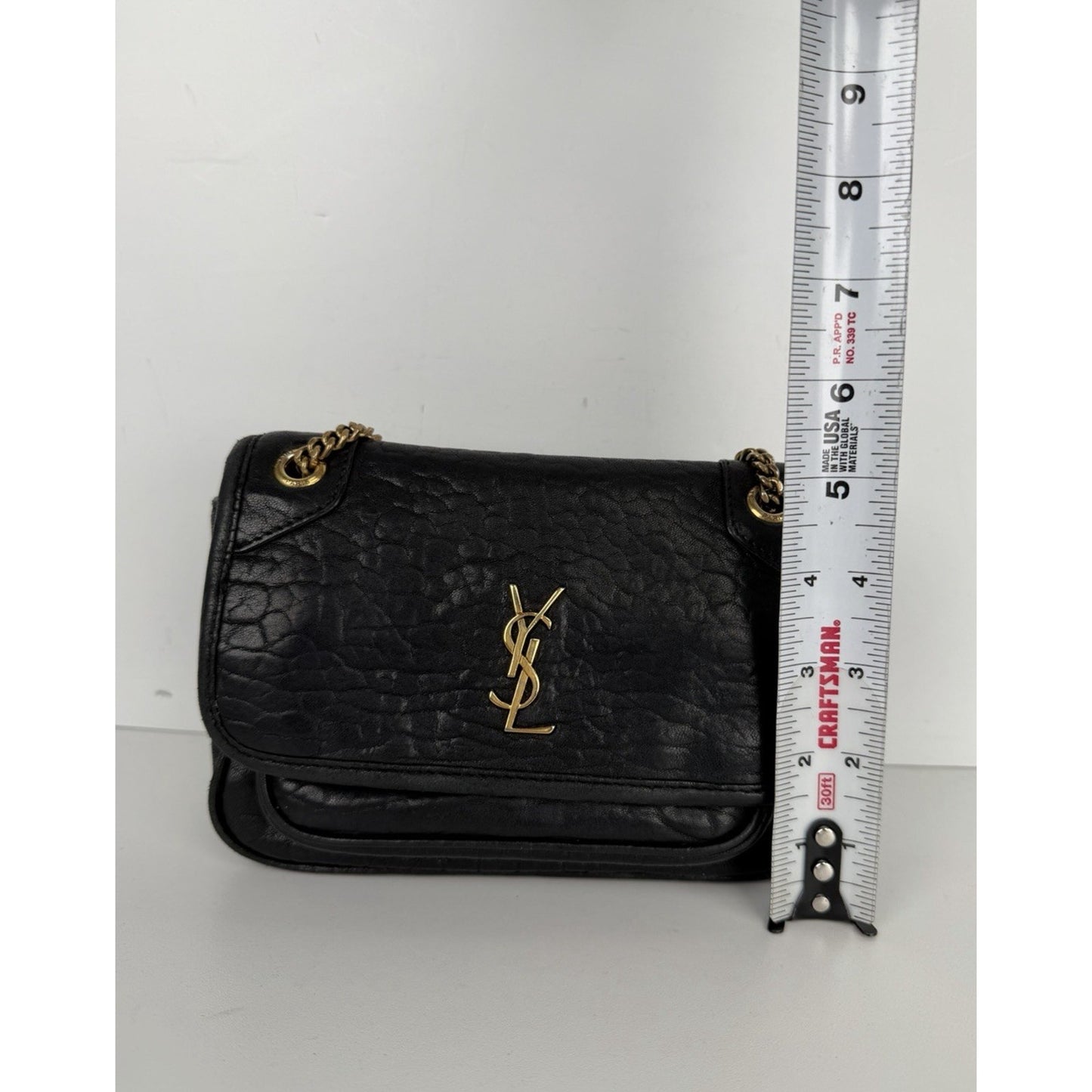 Saint Laurent Niki Mini Shoulder Bag in Black Crinkled Vintage Leather B-6