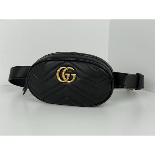 Gucci GG Marmont Black Matelasse Leather Belt Bag
