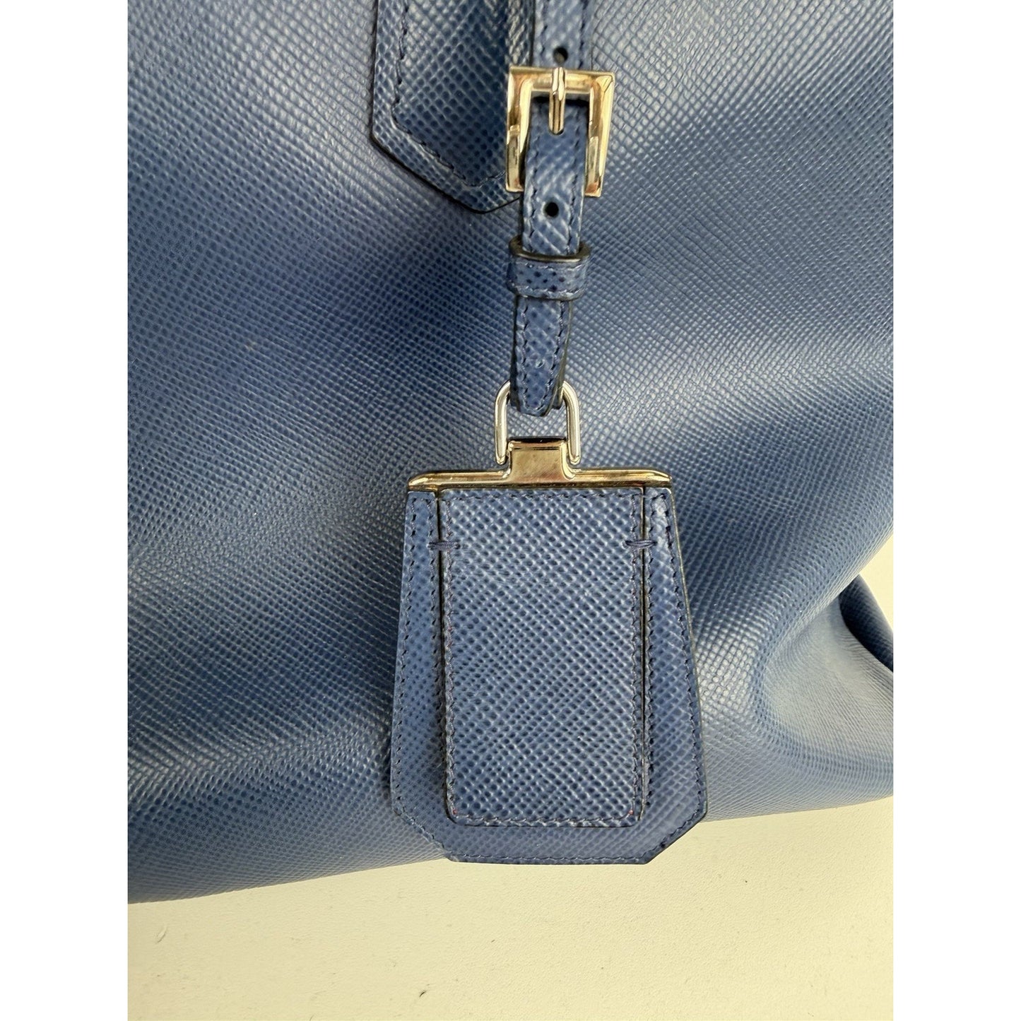 Prada Twin Tote Top Handle Bag Large in Blue Saffiano Cuir Leather S