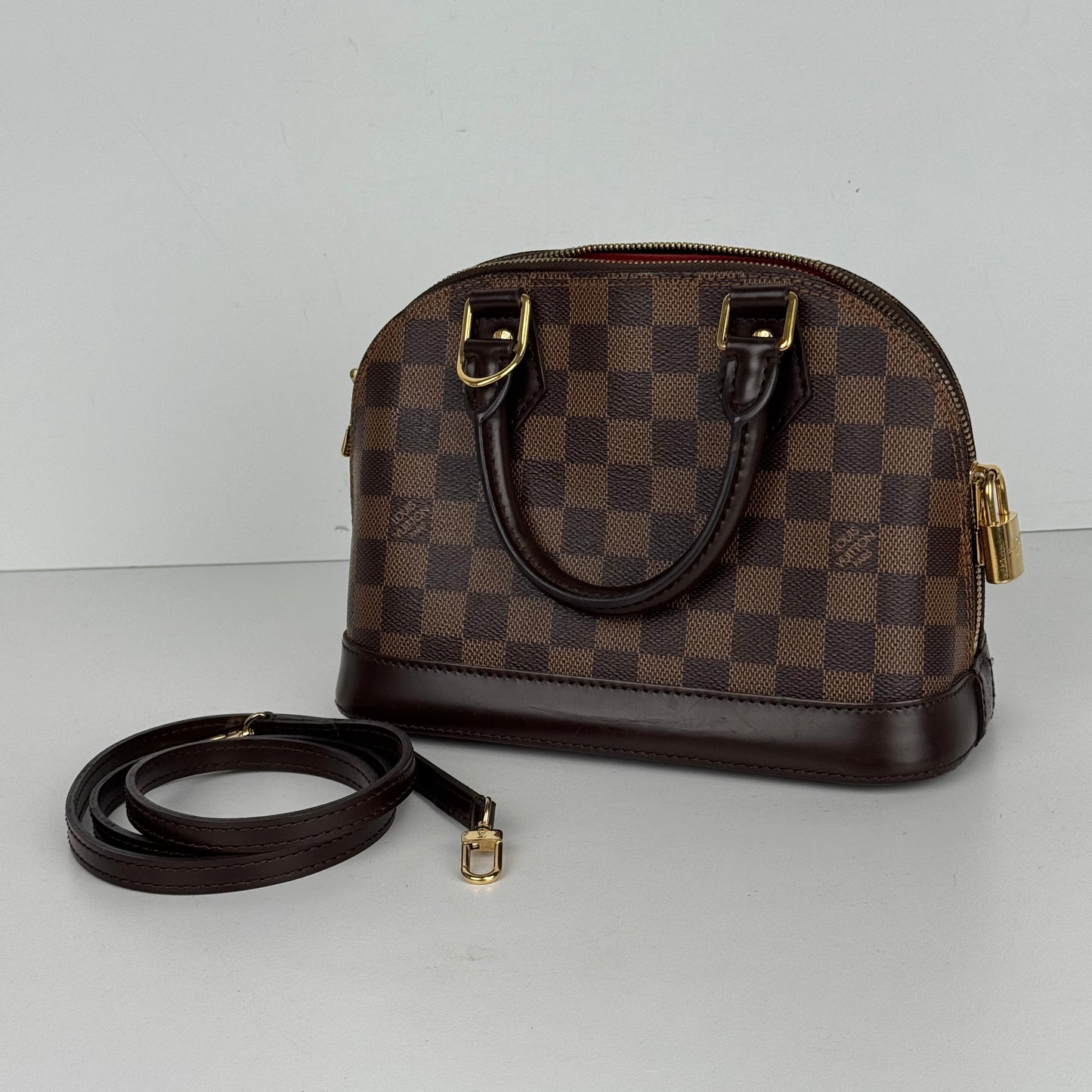 Louis Vuitton Alma BB Handbag in Damier Ebene Coated Canvas with Brown Leather Trim 2020 YS15
