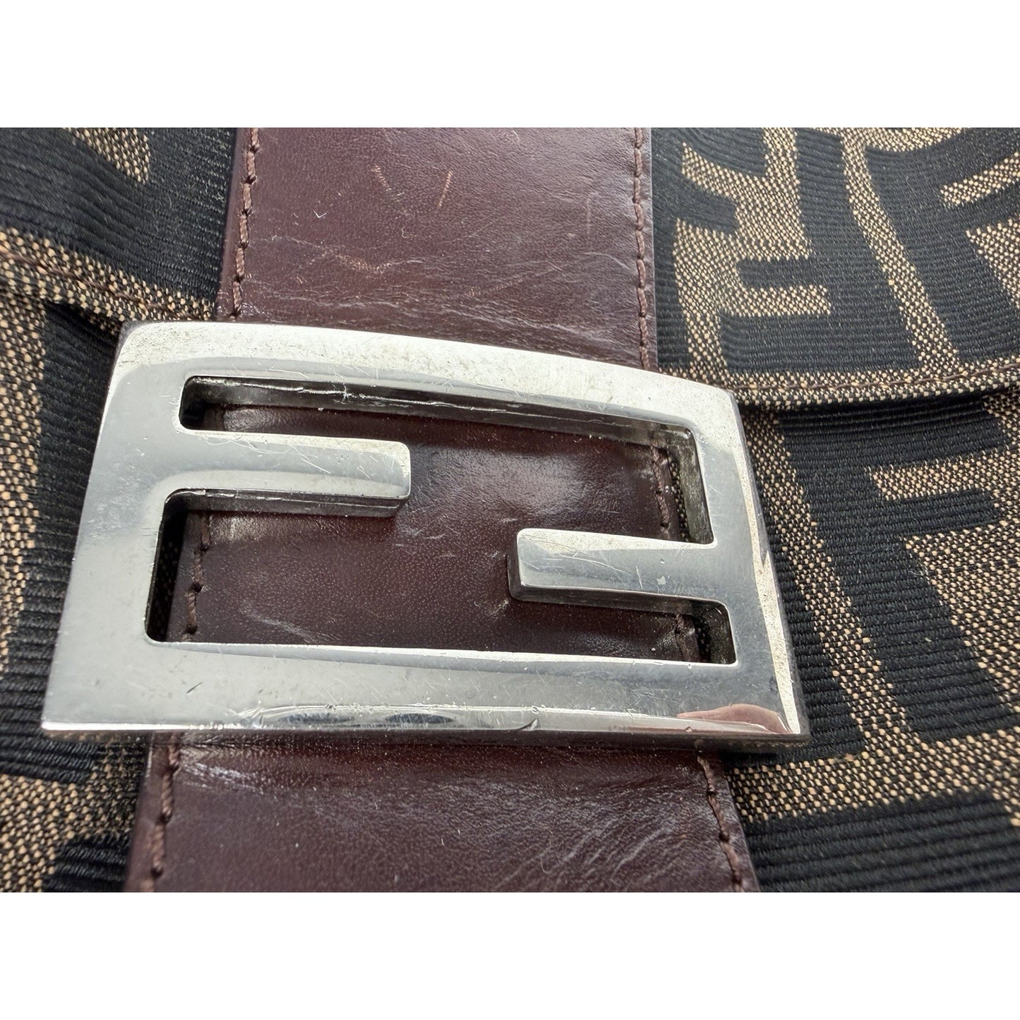 Fendi Zucca Mama Baguette Tobacco Medium Shoulder Bag in Brown Canvas E1