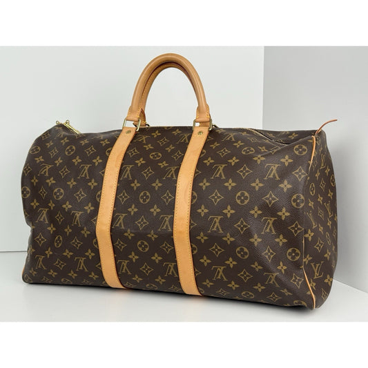 Louis Vuitton Keepall 50 Monogram Canvas Duffle Bag Brown