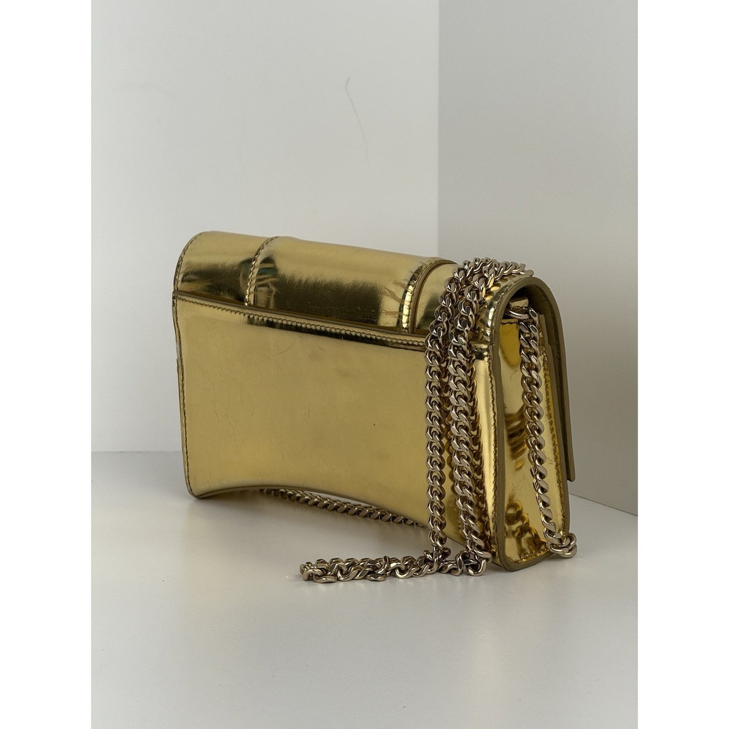 BALENCIAGA Hourglass Mirror Wallet On Chain Bag in Gold