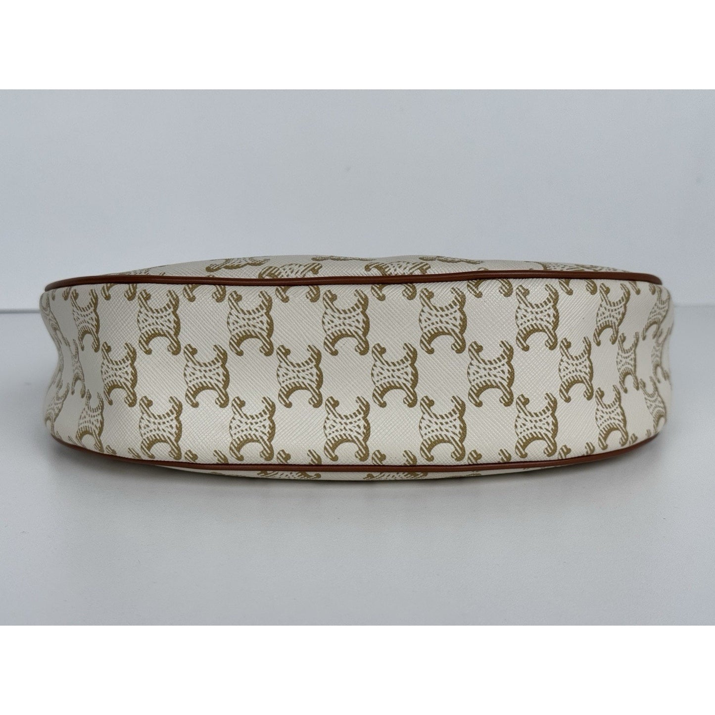 CELINE Canvas Calfskin Ava Triomphe Shoulder Bag White C-1