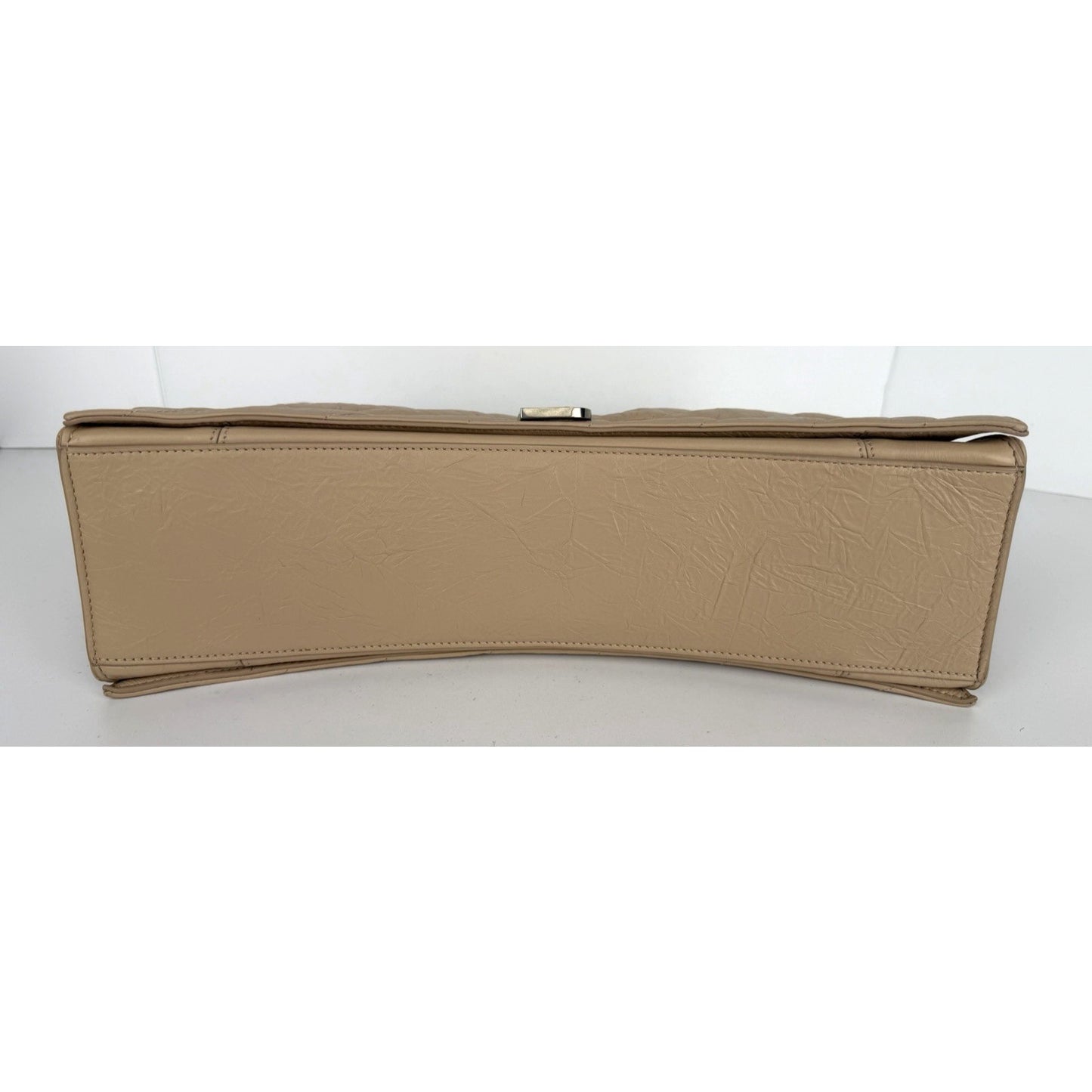 Balenciaga Large Crush Quilted Leather Chain Shoulder Bag in Light Taupe B3
