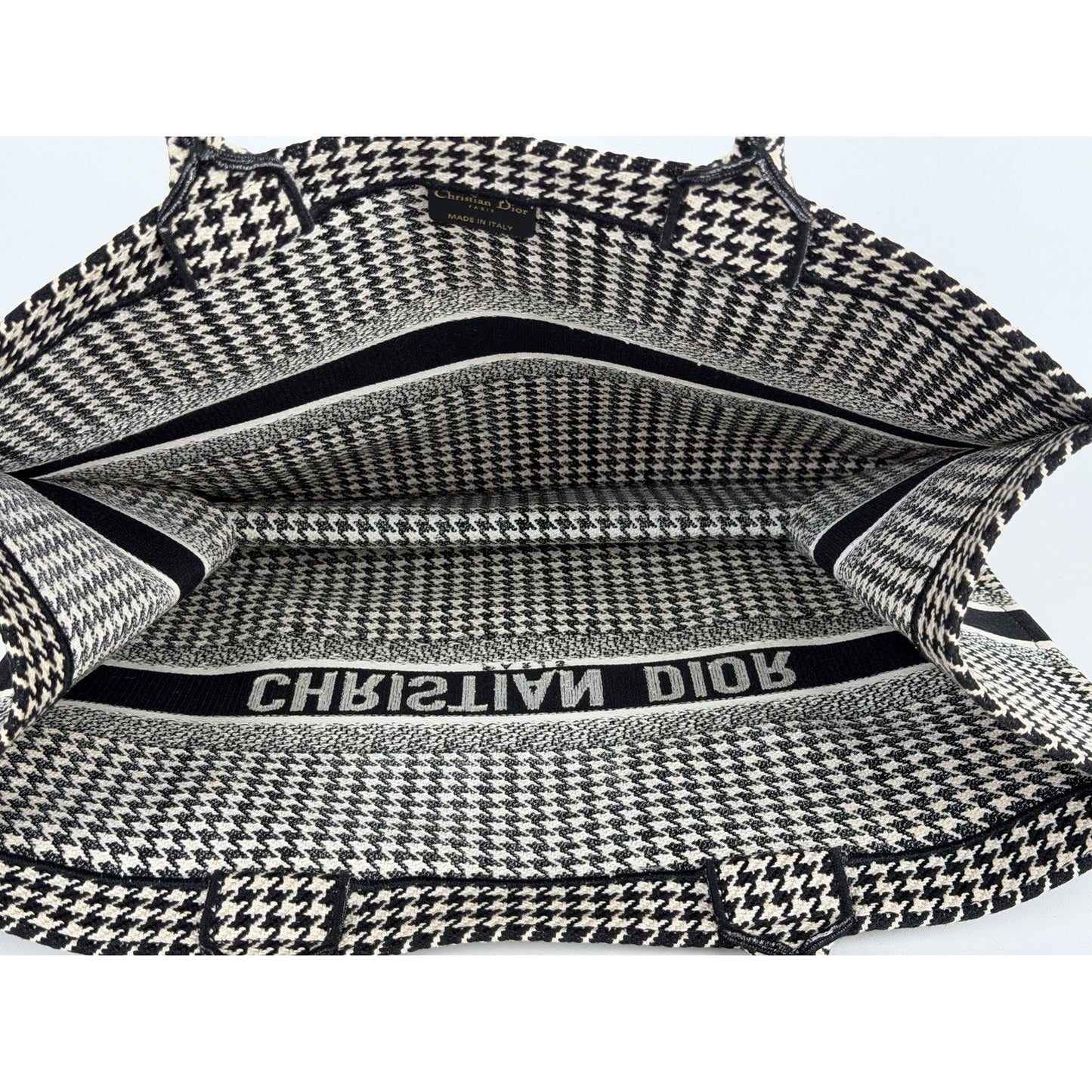 Christian Dior Book Tote Bag Large in Black & White Jacquard Canvas 2019 C-6