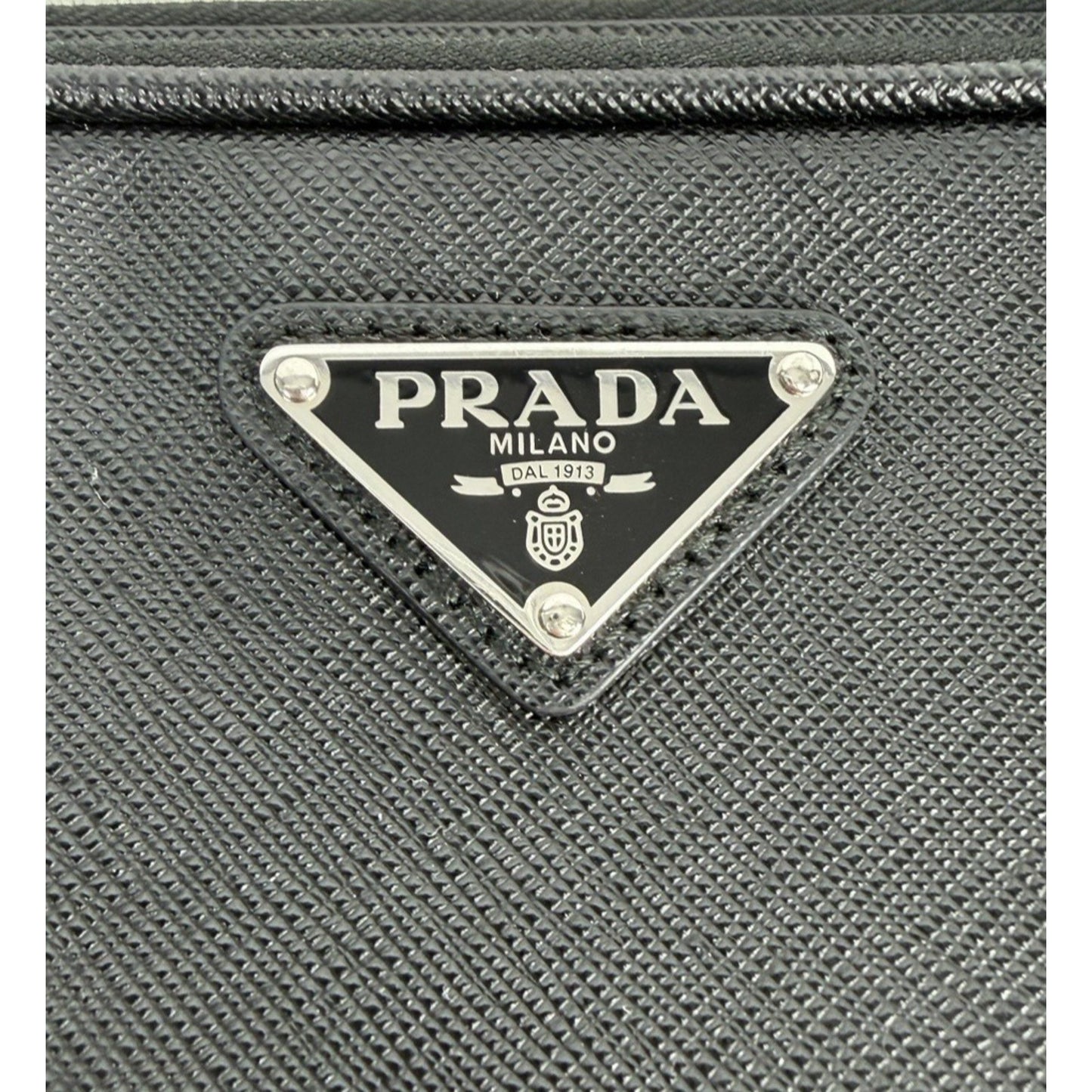 Prada Enameled Metal Triangle Logo Belt Bag in Black Saffiano Leather B-5