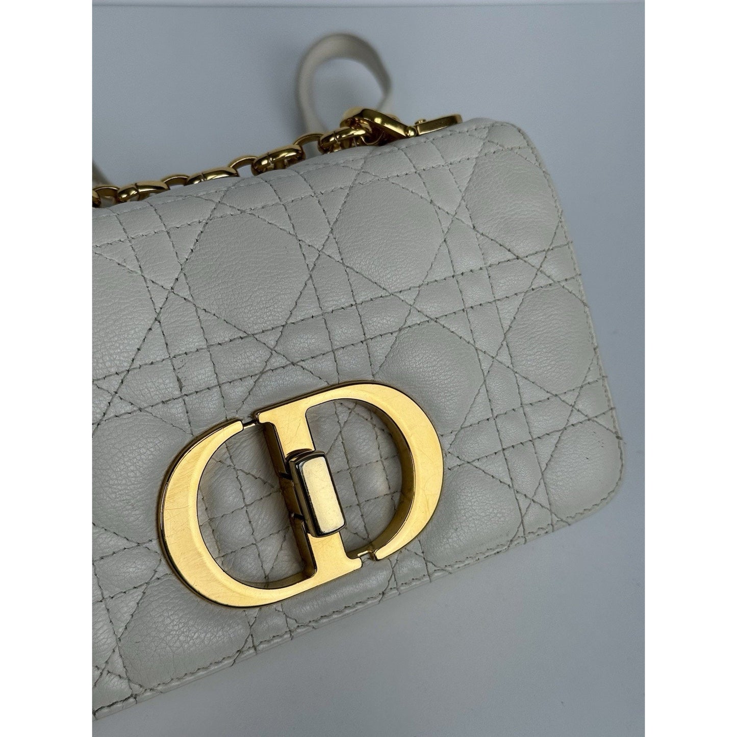 Dior Caro Bag in White Supple Leather with Gold Tone Hardware E-3