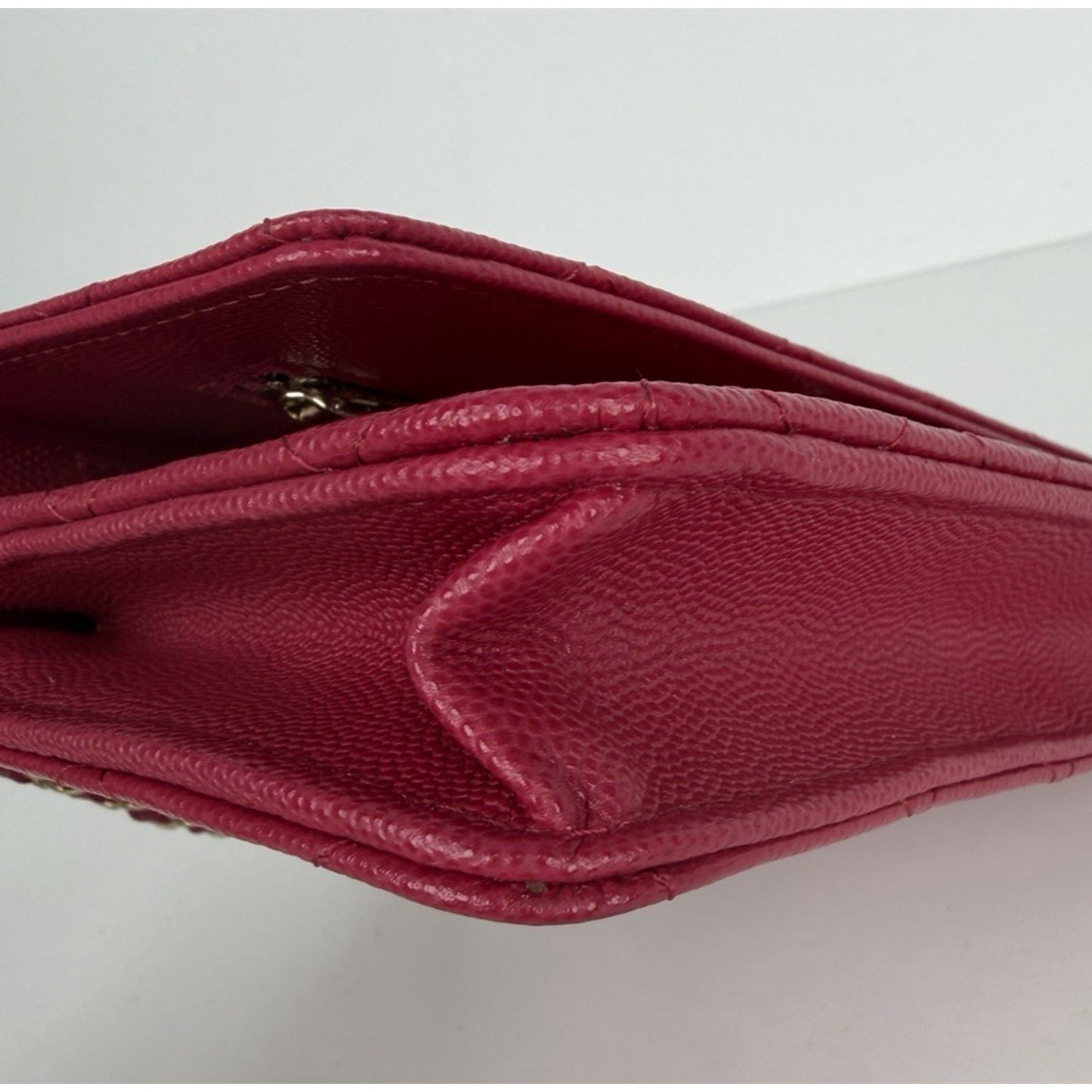 Chanel Classic Flap Wallet on Chain in Dark Pink Quilted Caviar Leather NFC U3