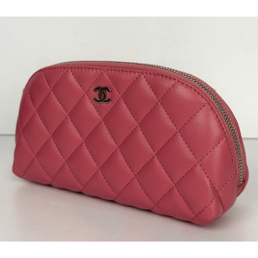 Chanel Cosmetic Pouch Medium in Quilted Pink Lambskin Leather 2012 S