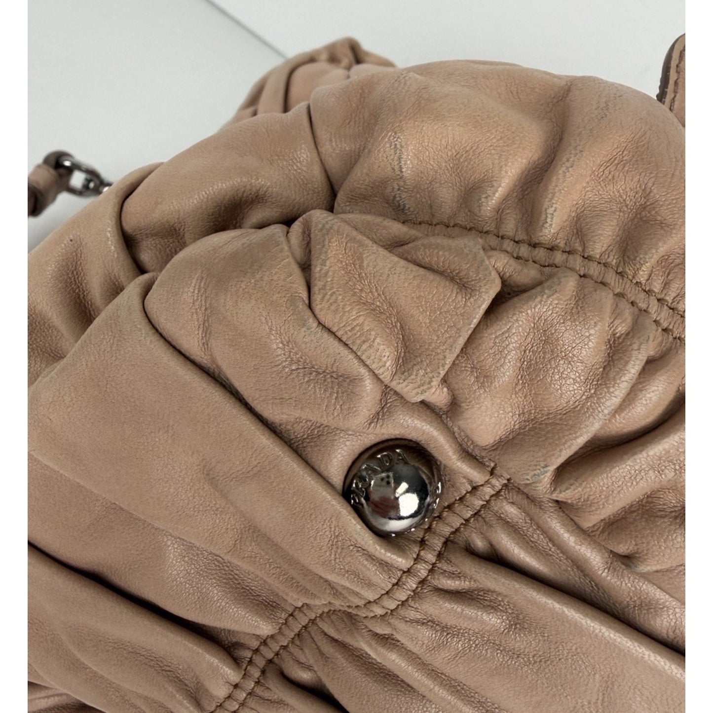 Prada Nappa Gaufre Satchel Bag in Beige Pleated Leather S-19