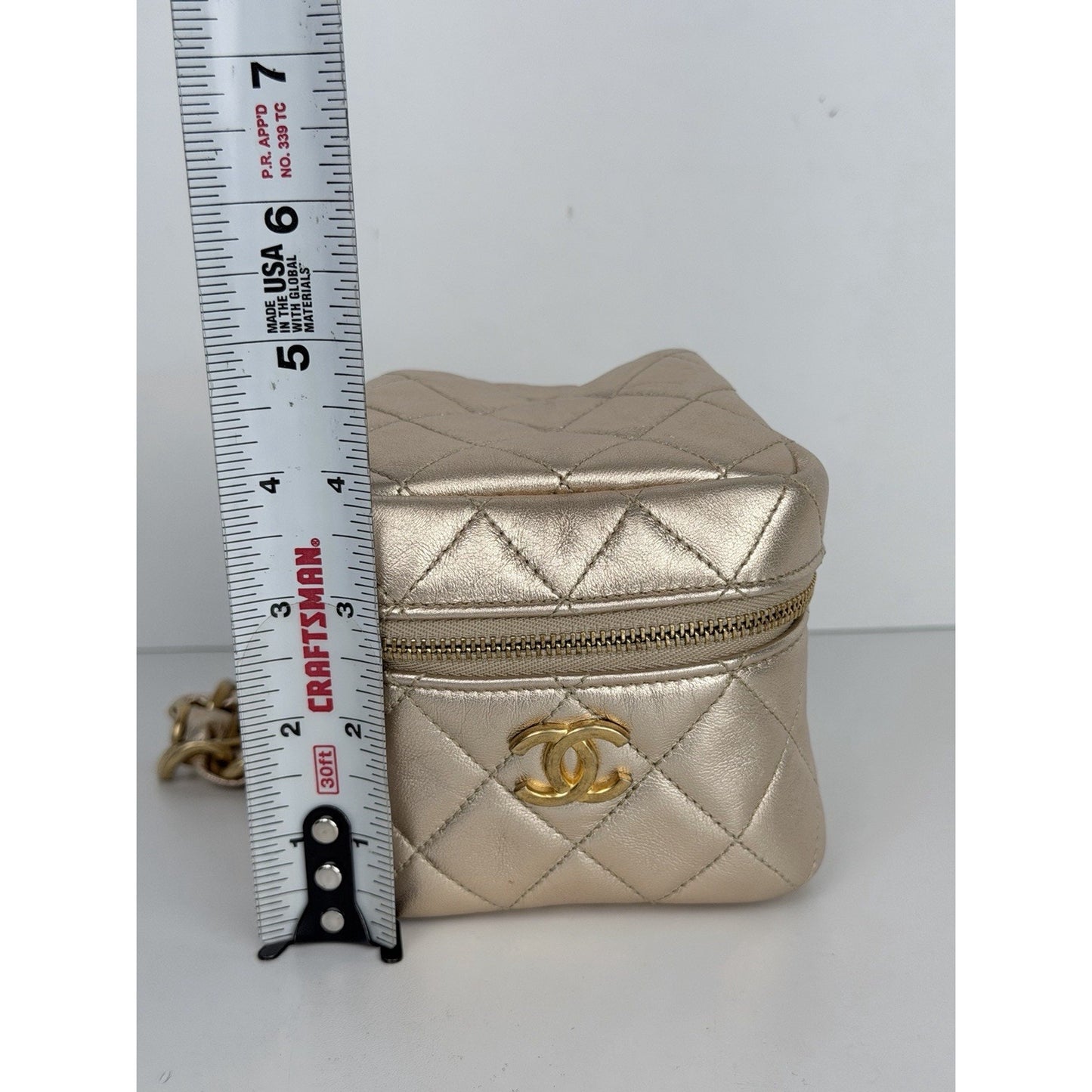 Chanel CC Cube Vanity Chain Bag Gold Quilted Metallic Lambskin 2021-2022 U3