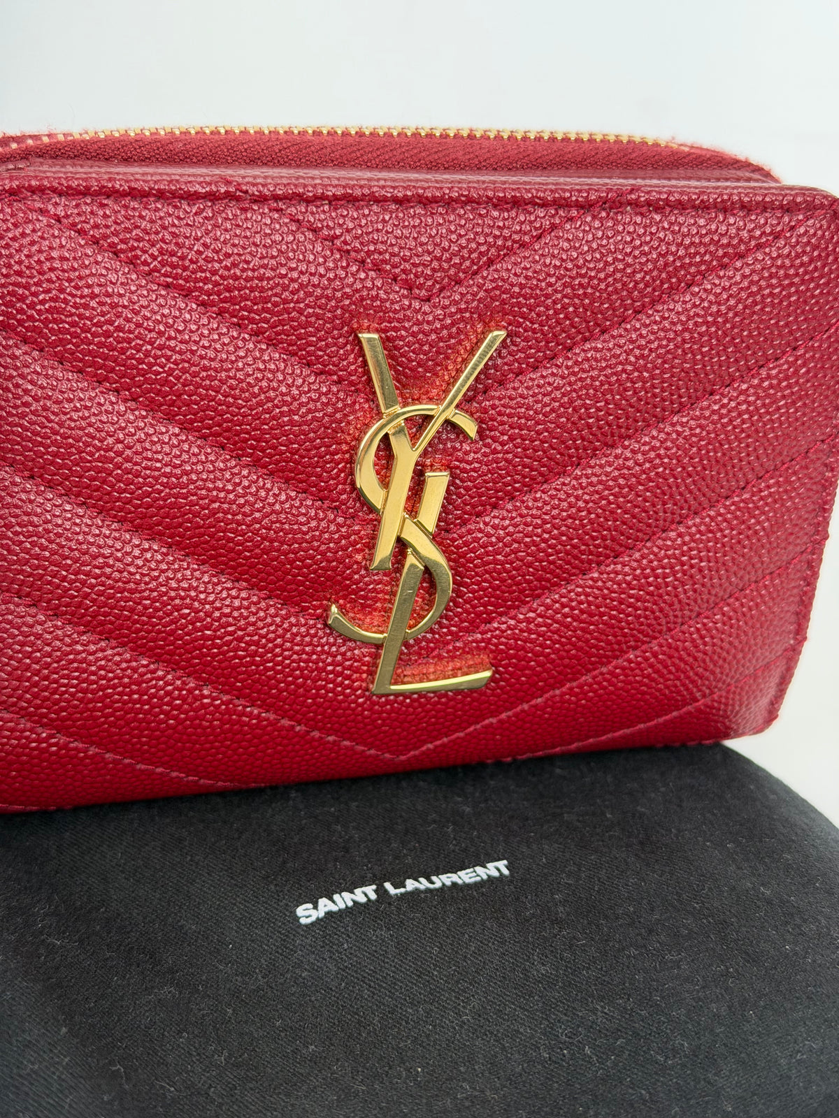 Saint Laurent Cassandre Wallet in Burgundy Grain De Poudre Leather YK4