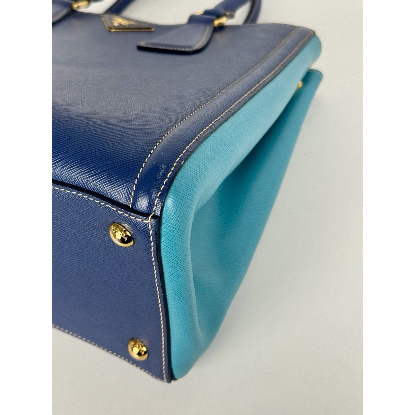 Prada Galleria Saffiano Lux Leather Two Tone Blue Tote C-9