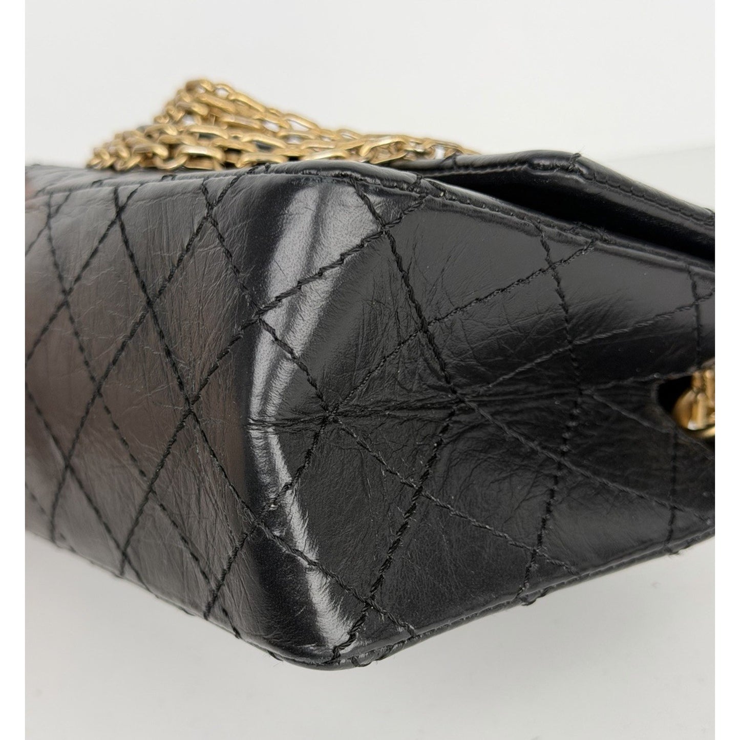 Chanel 2.55 Reissue Small Flap Bag Black Quilted Aged Calfskin Leather NFC C9