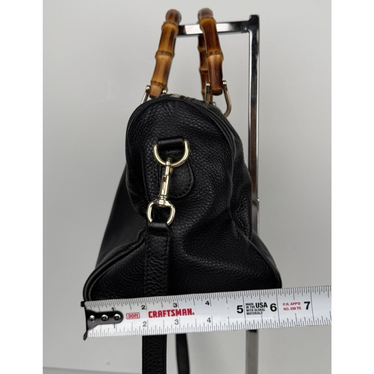 Gucci Bamboo Shopper Boston Medium Bag in Black Curved Bamboo Top S