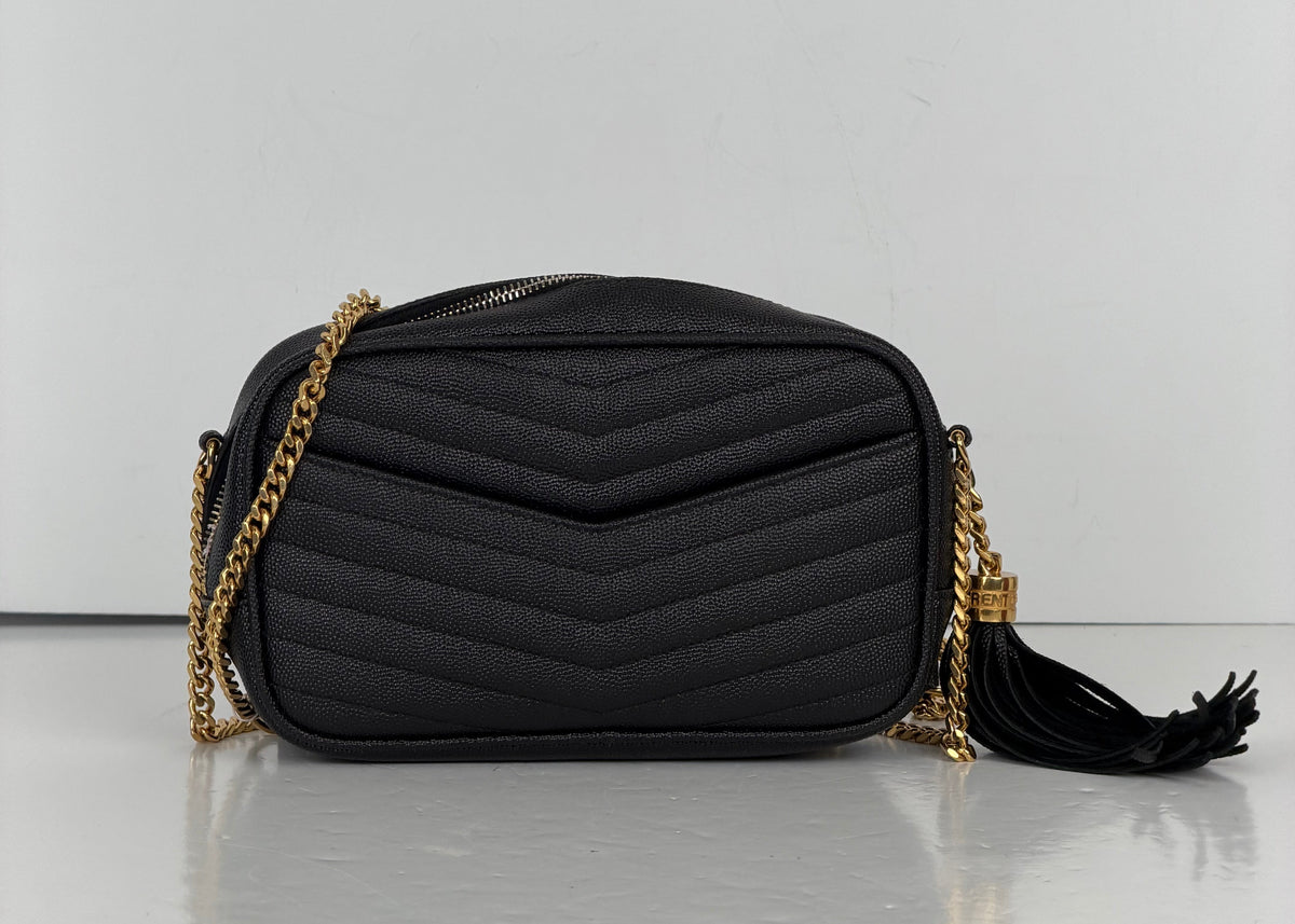 Saint Laurent Lou Mini Camera Crossbody Bag in Black Quilted Leather YS27