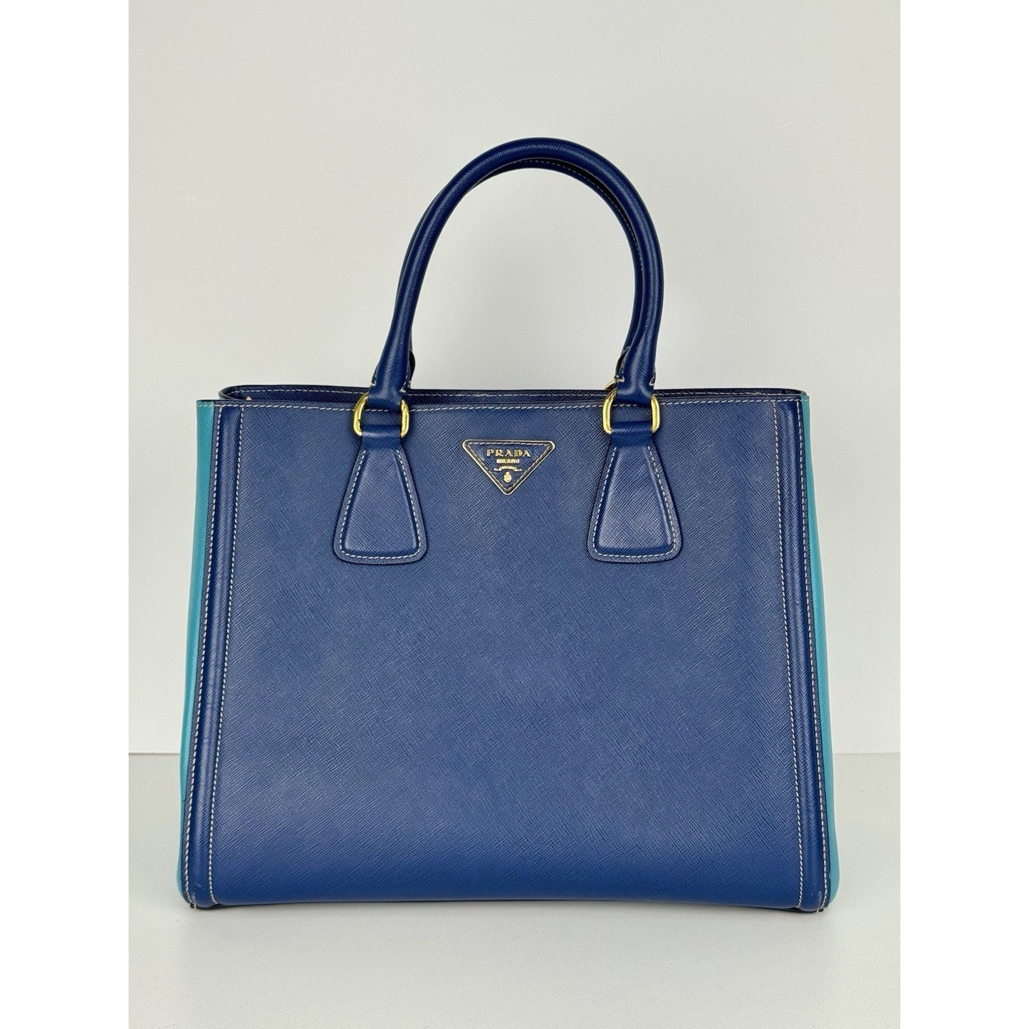 Prada Galleria Saffiano Lux Leather Two Tone Blue Tote C-9