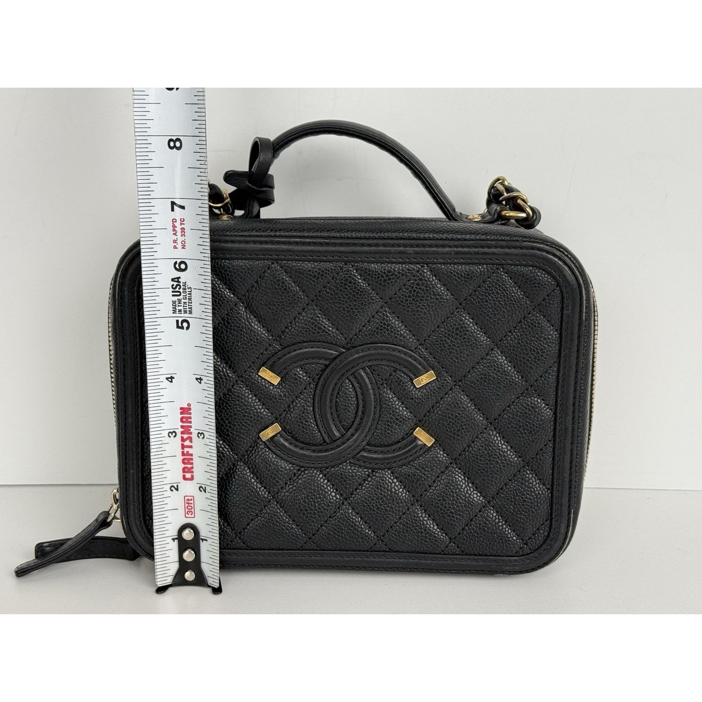 Chanel Caviar Quilted Small CC Filigree Vanity Case Black B-5