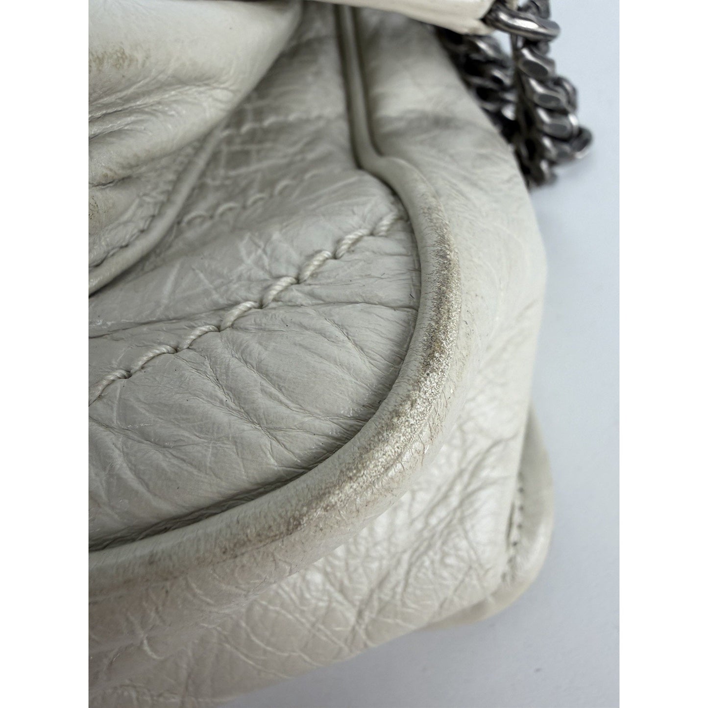 Saint Laurent Niki Medium Chain Satchel Crinkled Calfskin Matelassé Crema C-4