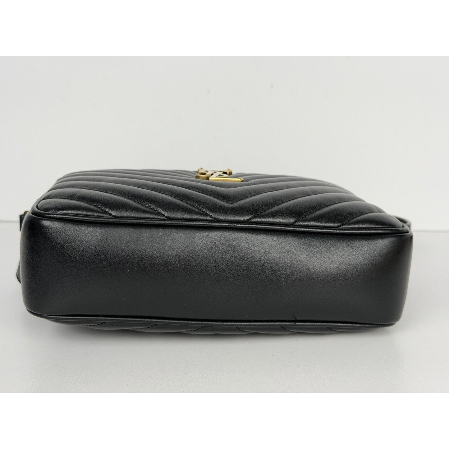 Saint Laurent Lou Camera Bag Medium Chevron Quilted Black Calfskin Leather D9