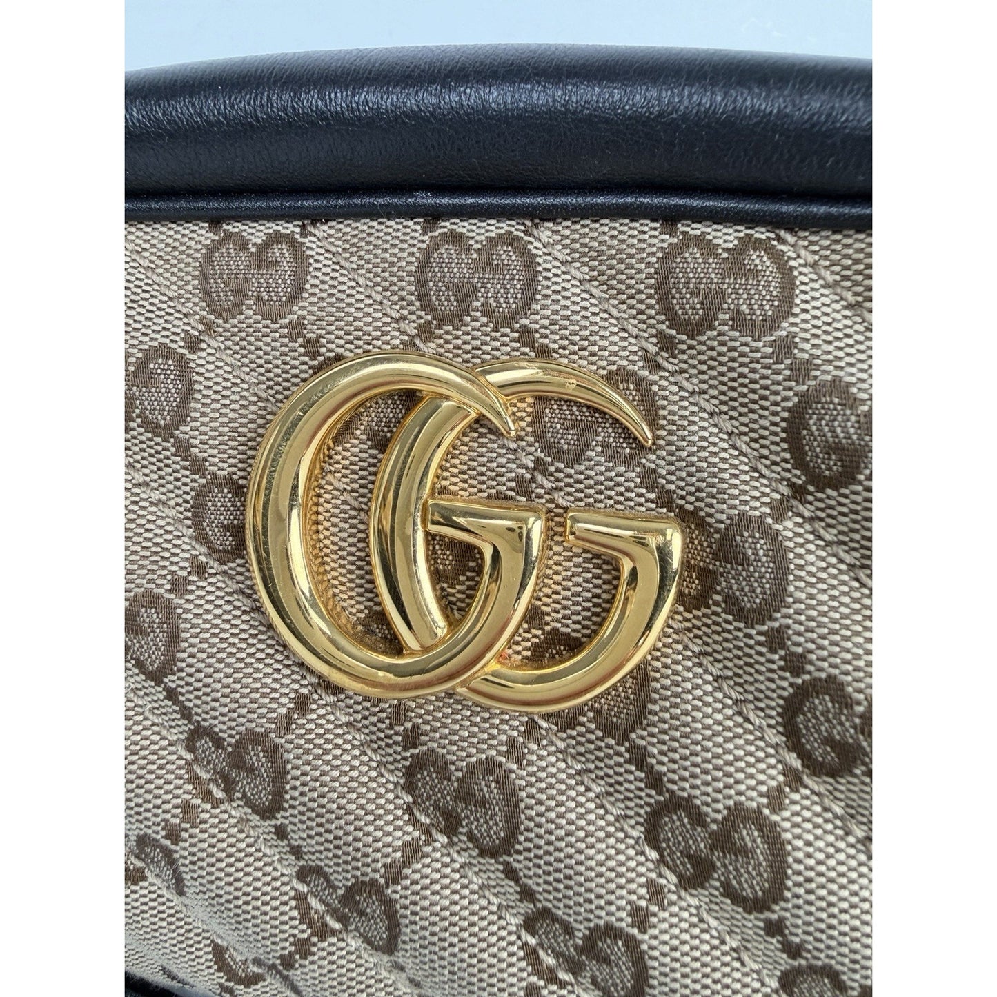 Gucci Marmont Camera Shoulder Bag Small in GG Canvas & Black Leather S04