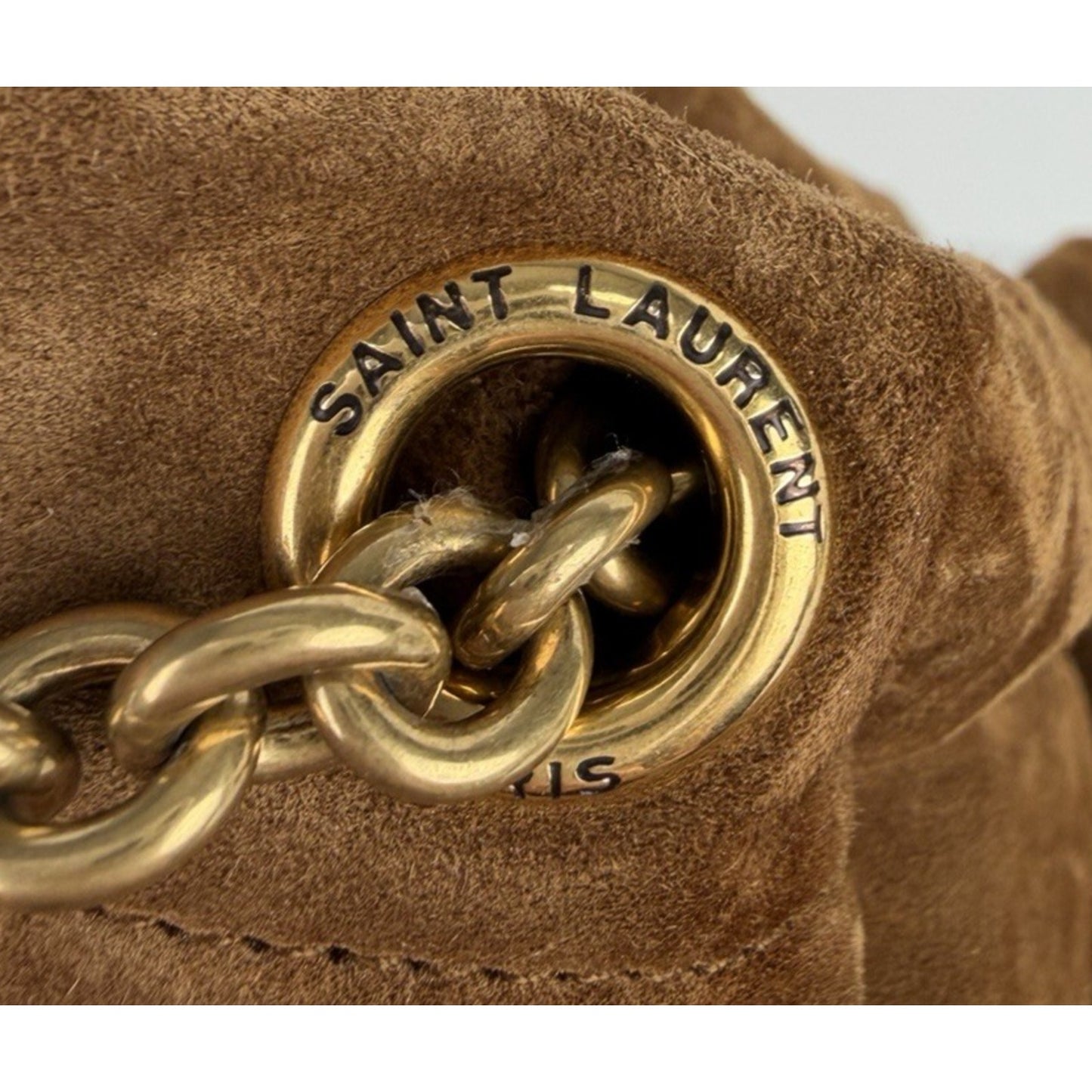 Saint Laurent Jamie Large Pochon Shoulder Bag in Brown Suede Gold HW E5