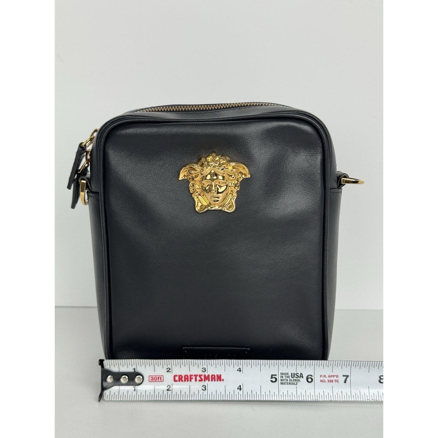 Versace La Medusa Black Leather Crossbody Bag with Gold Hardware D-1