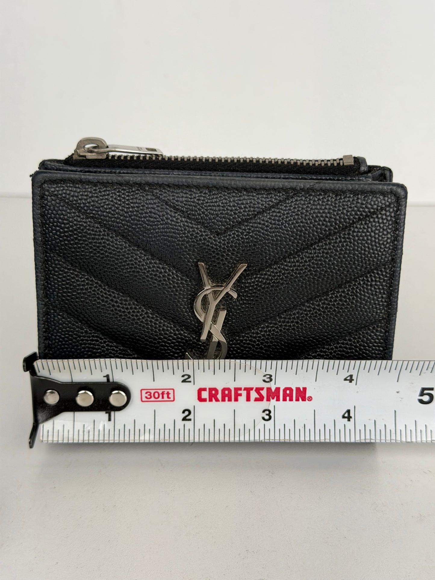 Saint Laurent Cassandre Matelasse Bi-Fold Wallet in Black Grain de Poudre Leather YK-2