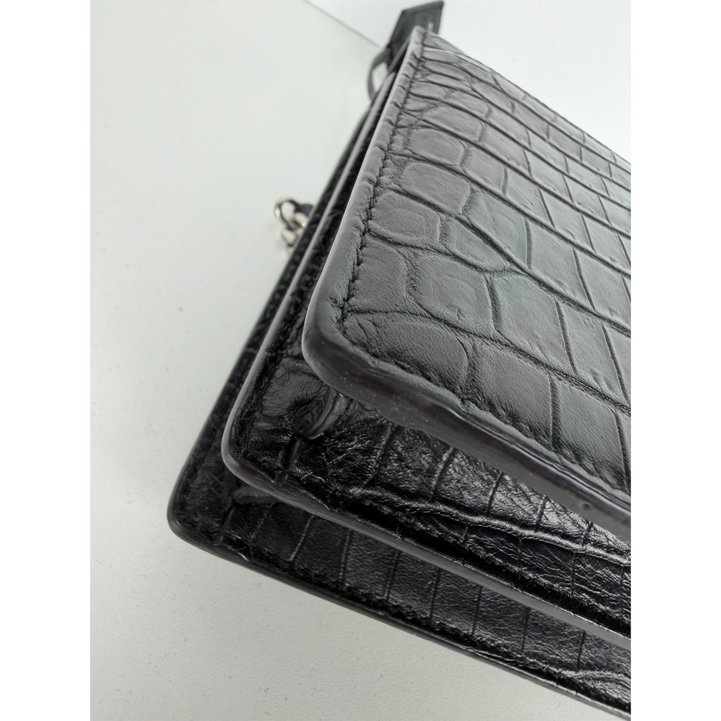 Saint Laurent Sunset Shoulder Bag Medium in Black Crocodile-Embossed Leather B-6