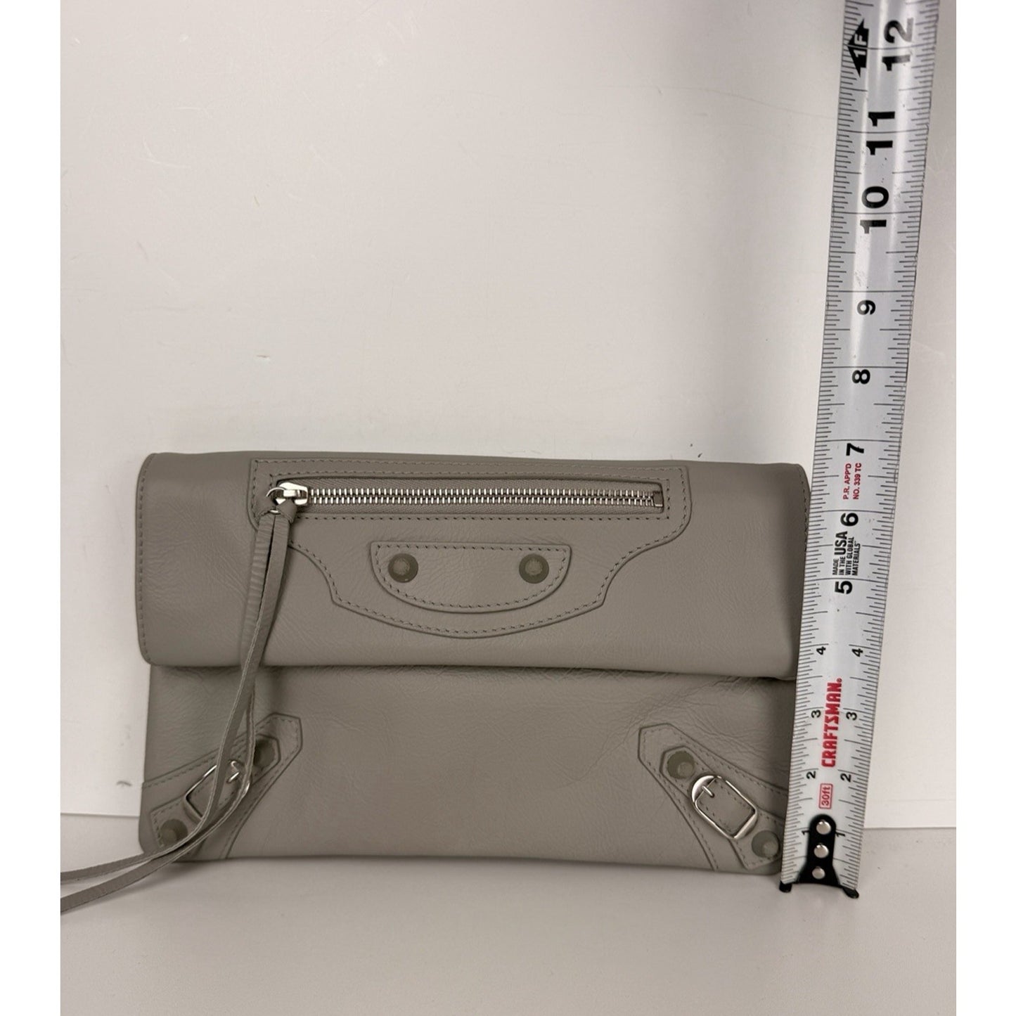 Balenciaga Chevre Motocross Classic Envelope Clutch Bag Light Gray Leather S19