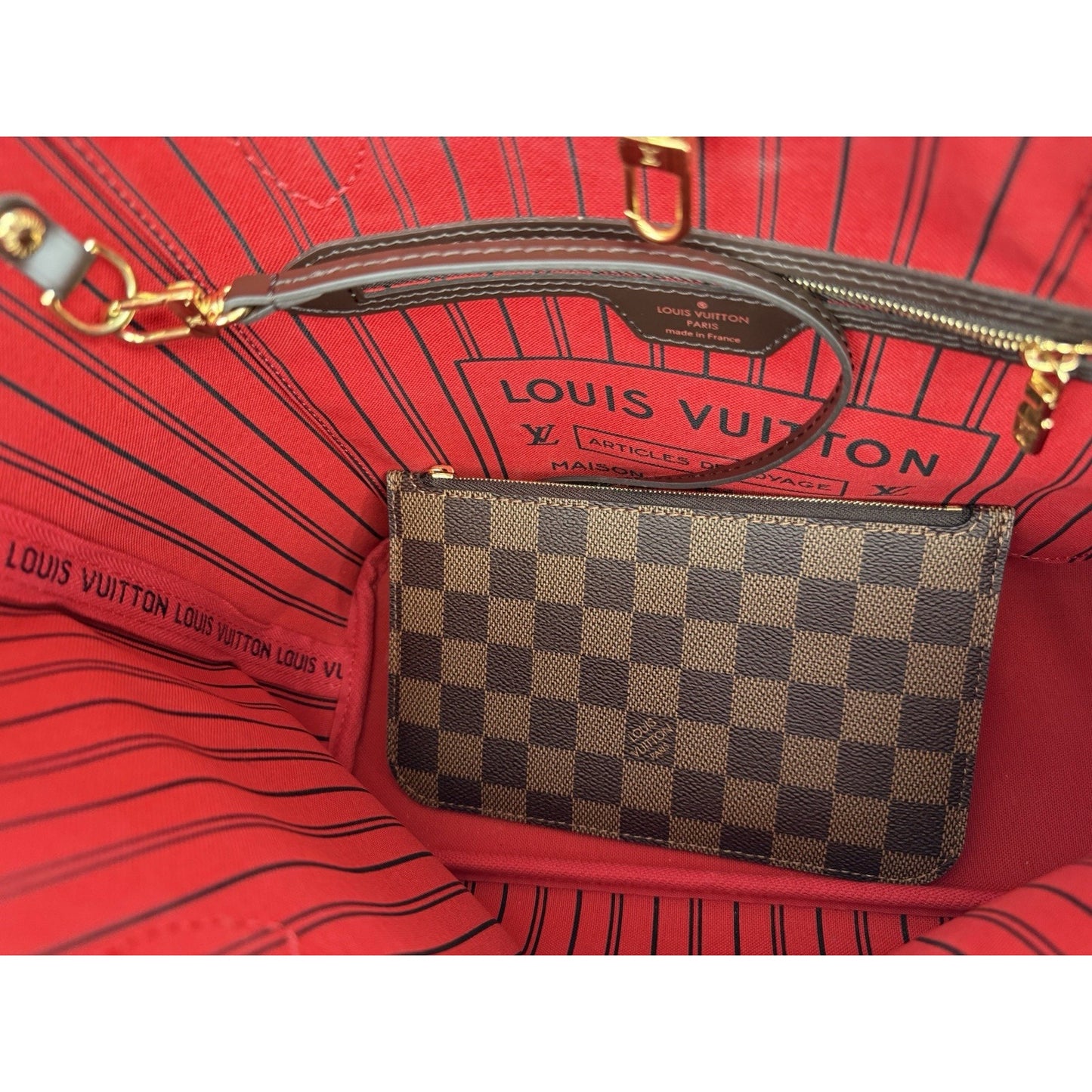 Louis Vuitton Neverfull PM Damier Ebene Canvas Tote Brown with Gold Hardware