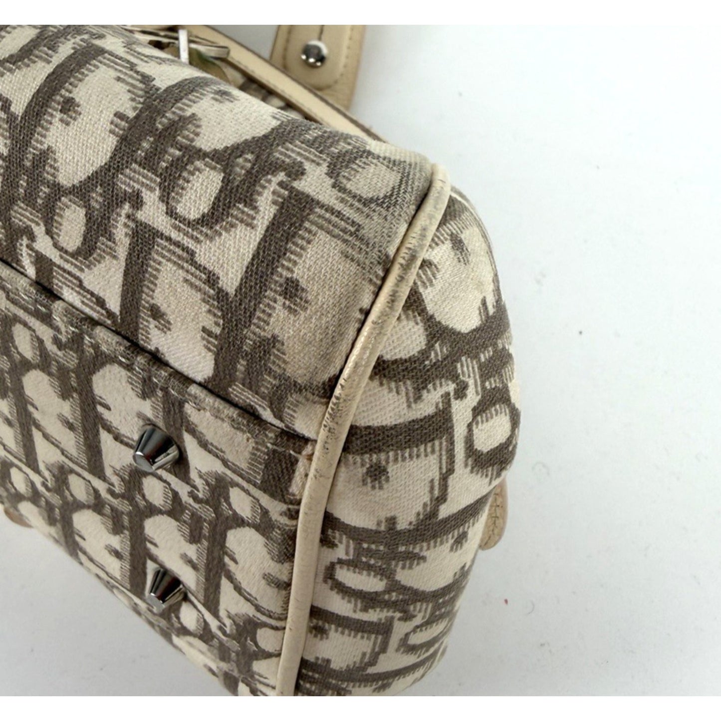 Christian Dior Trotter Bowling Bag Beige Diorissimo Canvas Floral Embroidered S7