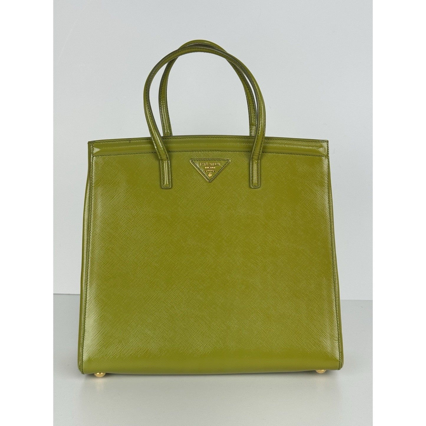 Prada Saffiano Leather Tote Bag Green with Gold Hardware D-1