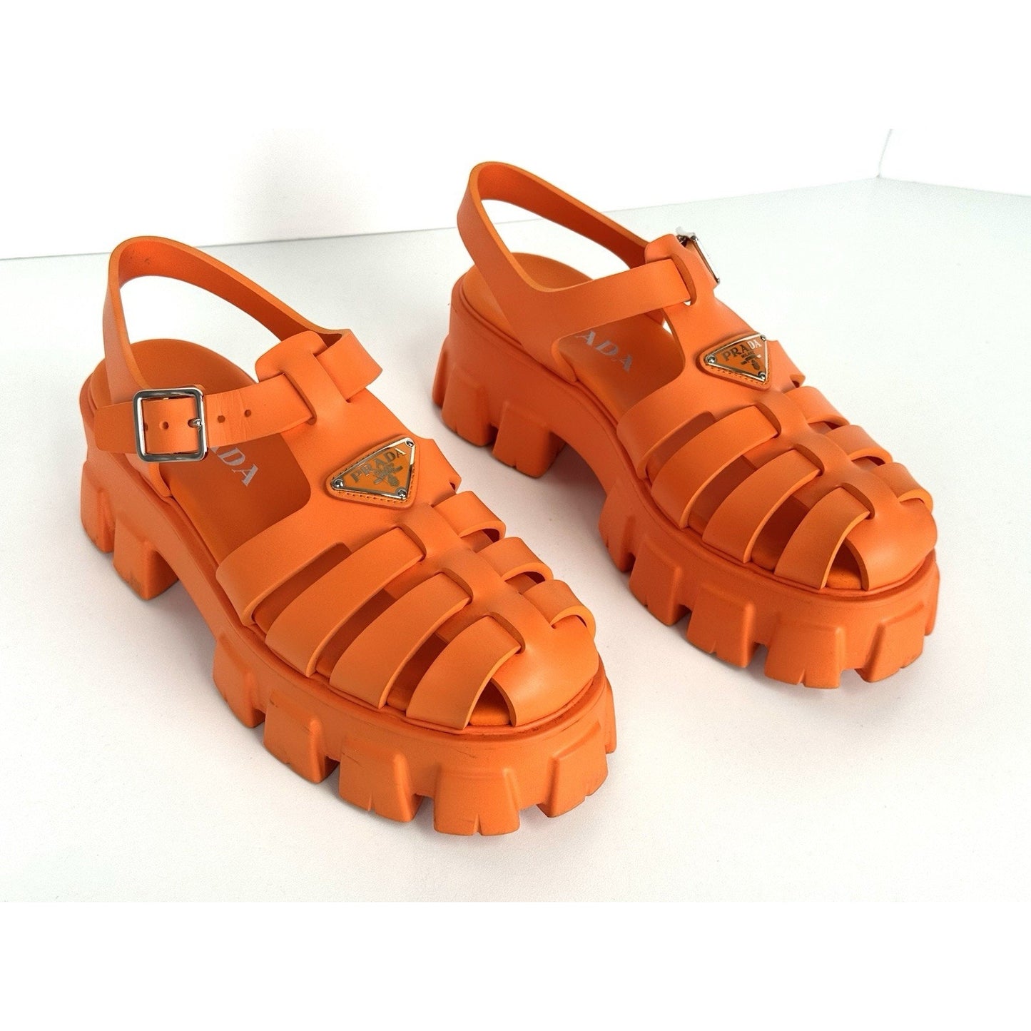 Prada Monolith Rubber Sandals Orange Size 40