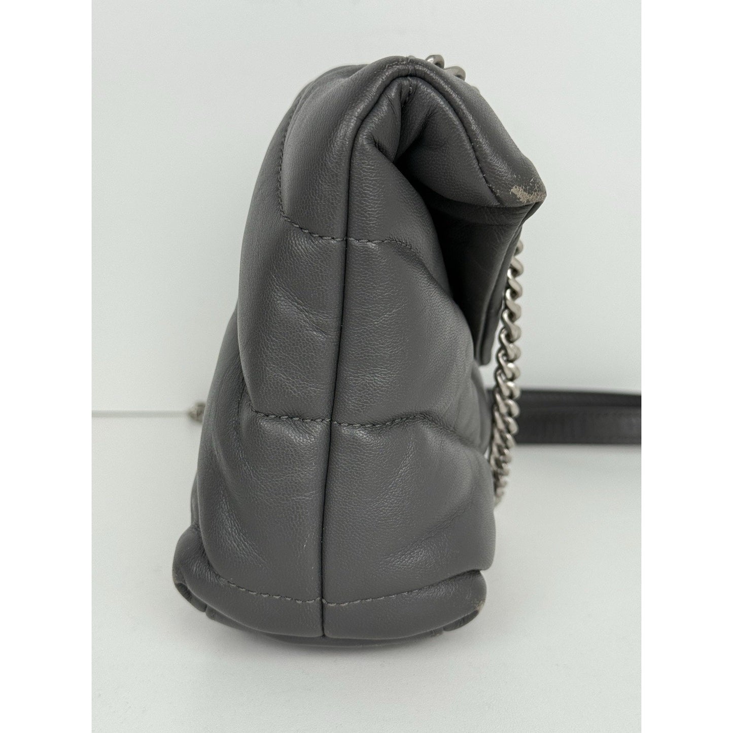Saint Laurent Lou Puffer Medium Quilted Leather Grey Shoulder Bag