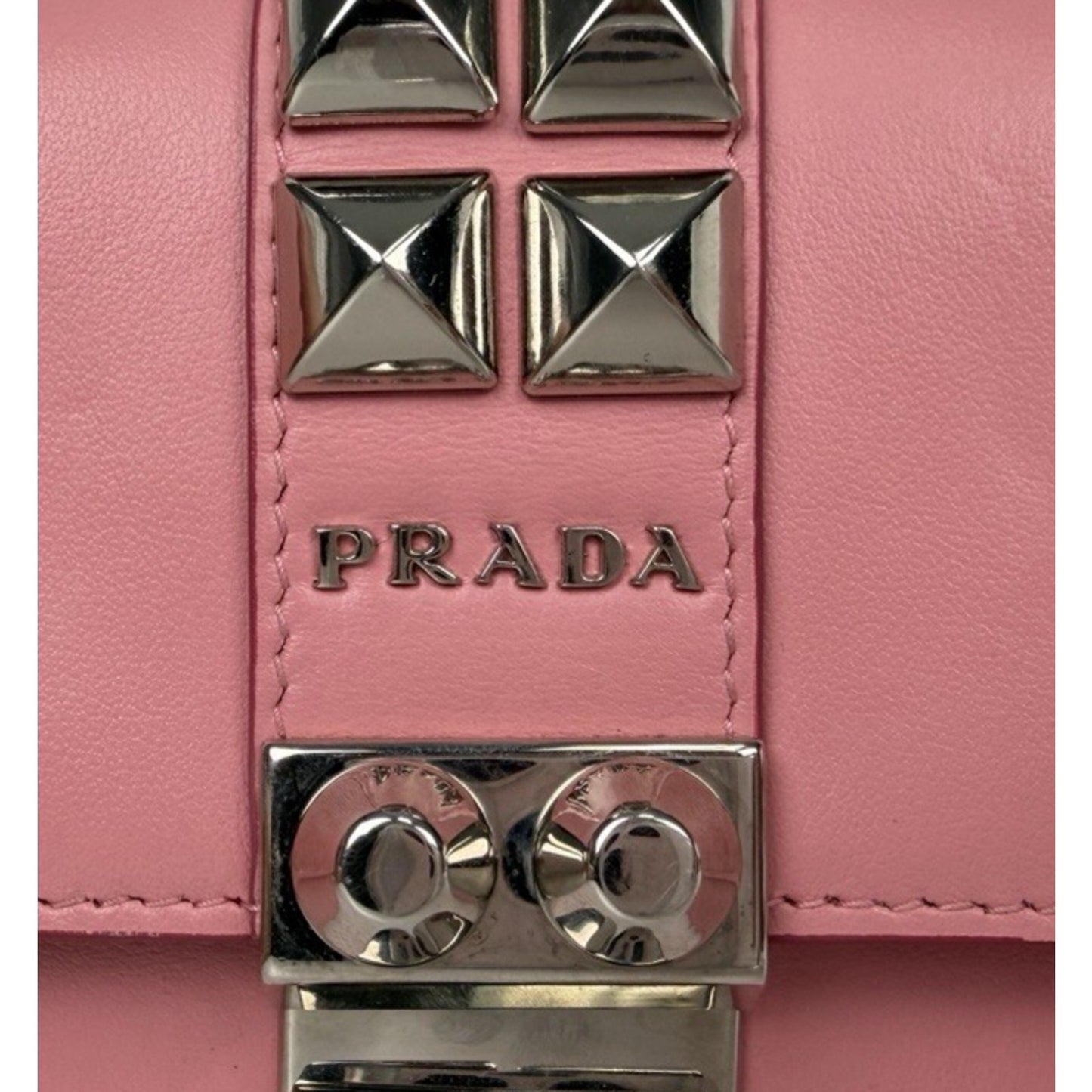 Prada City Elektra Crossbody Wallet on Chain Bag Mini in Pink Calfskin Studded S