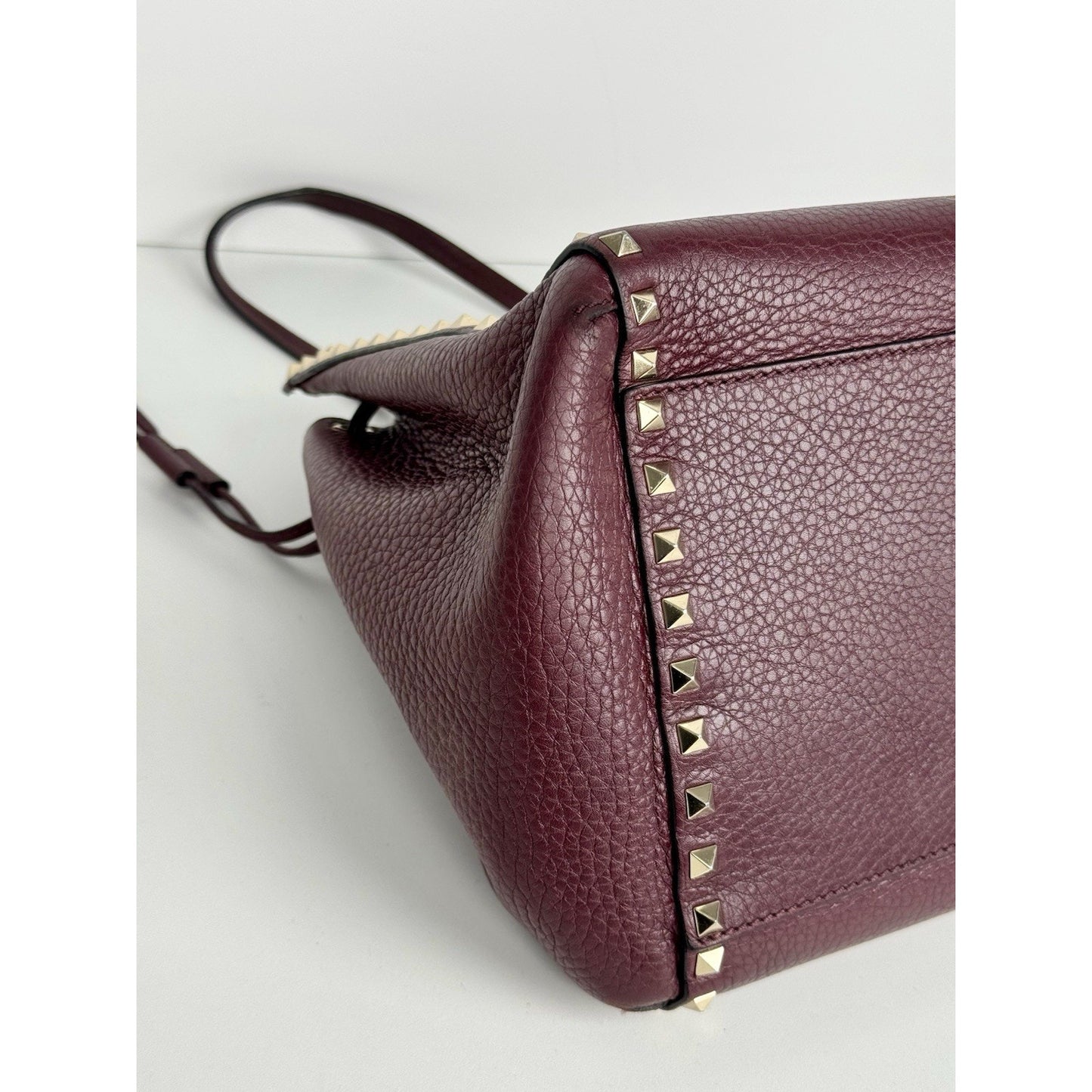 Valentino Garavani Rockstud Tote Bag Burgundy Leather Gold Hardware