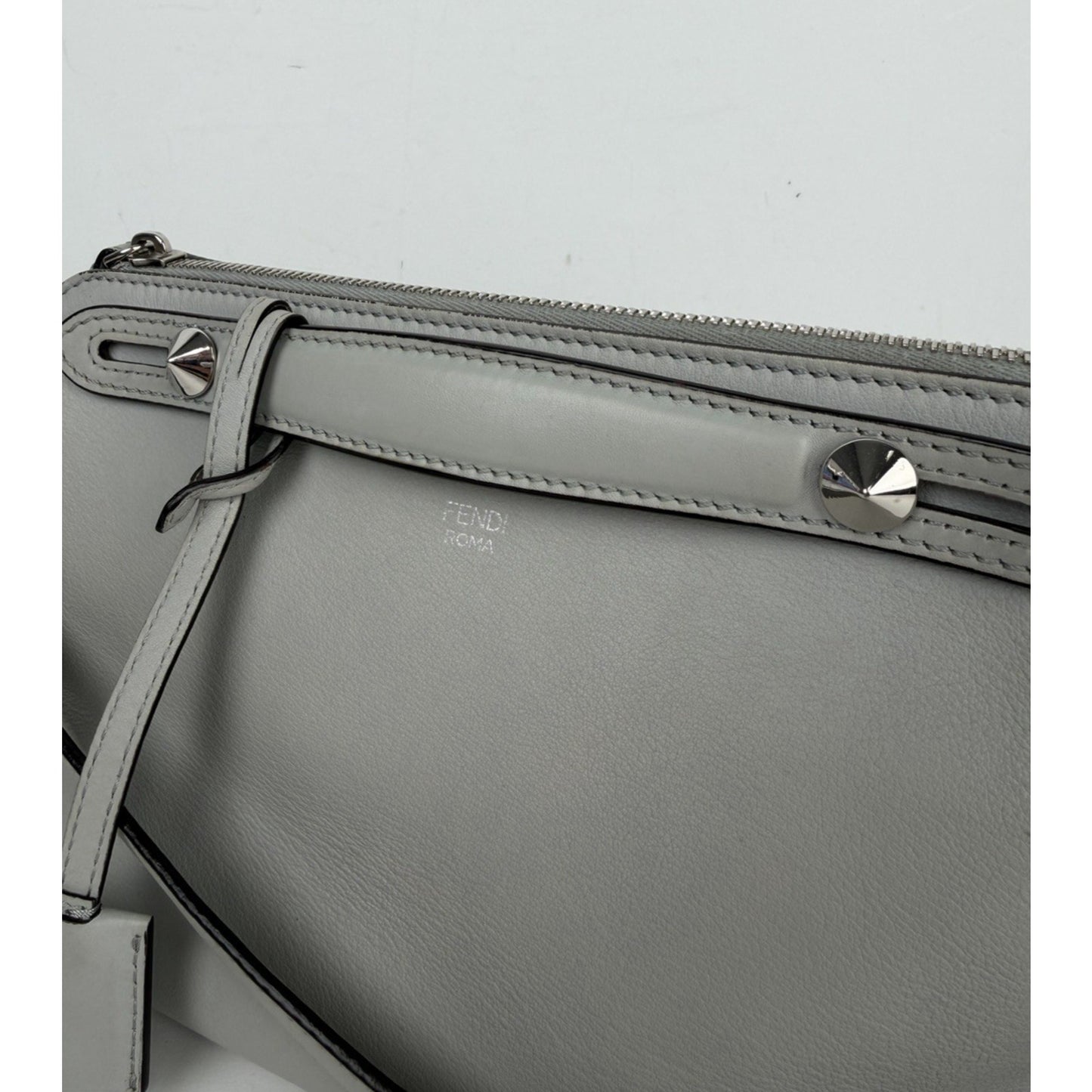 Fendi By The Way Medium Satchel Bag in Gray Leather with Studded Details S01